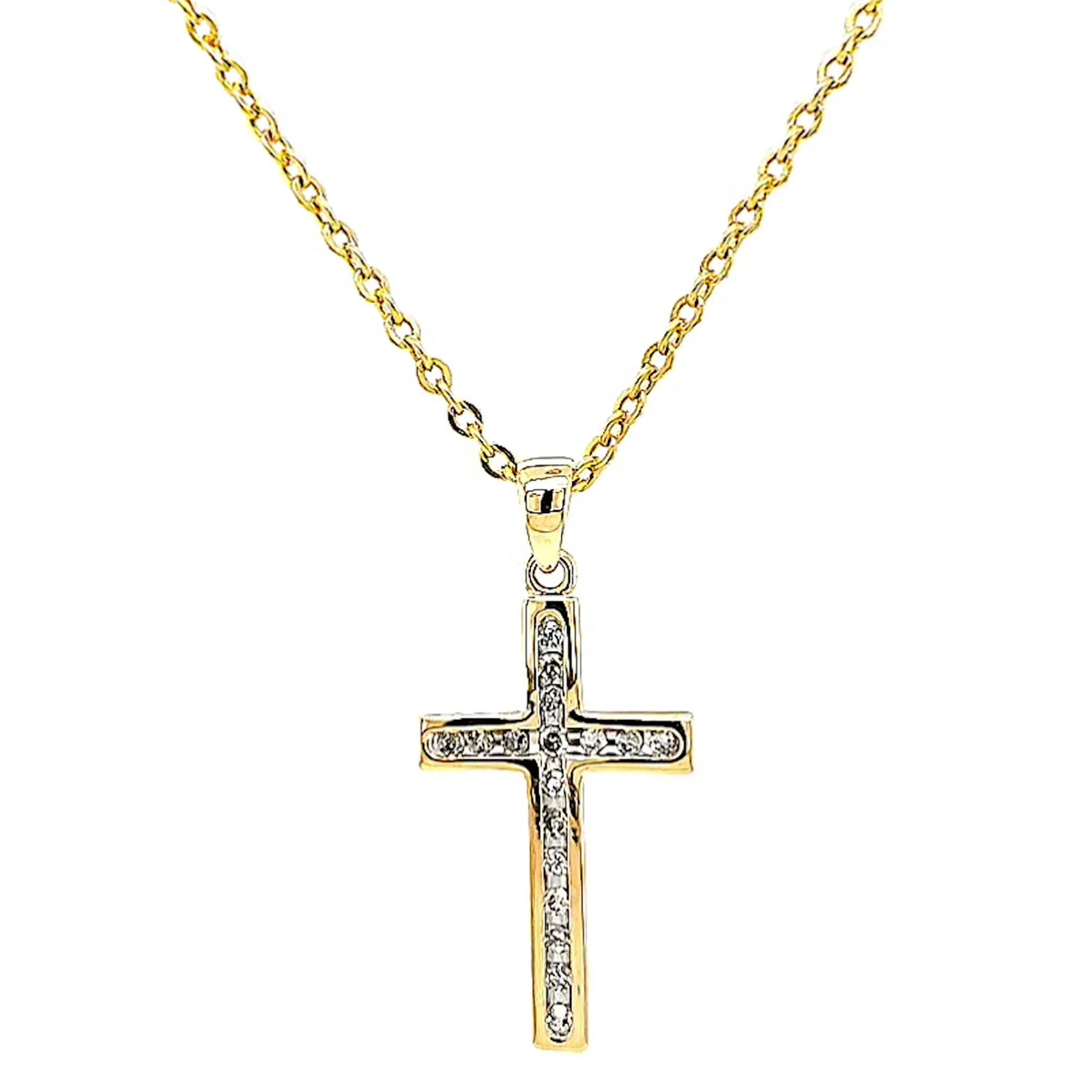9ct Yellow Gold 0.10 Carat tw of Diamonds Cross Pendant - Image 3