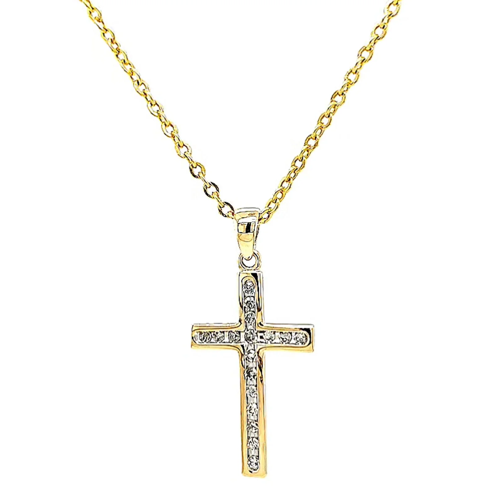 9ct Yellow Gold 0.10 Carat tw of Diamonds Cross Pendant - Image 4