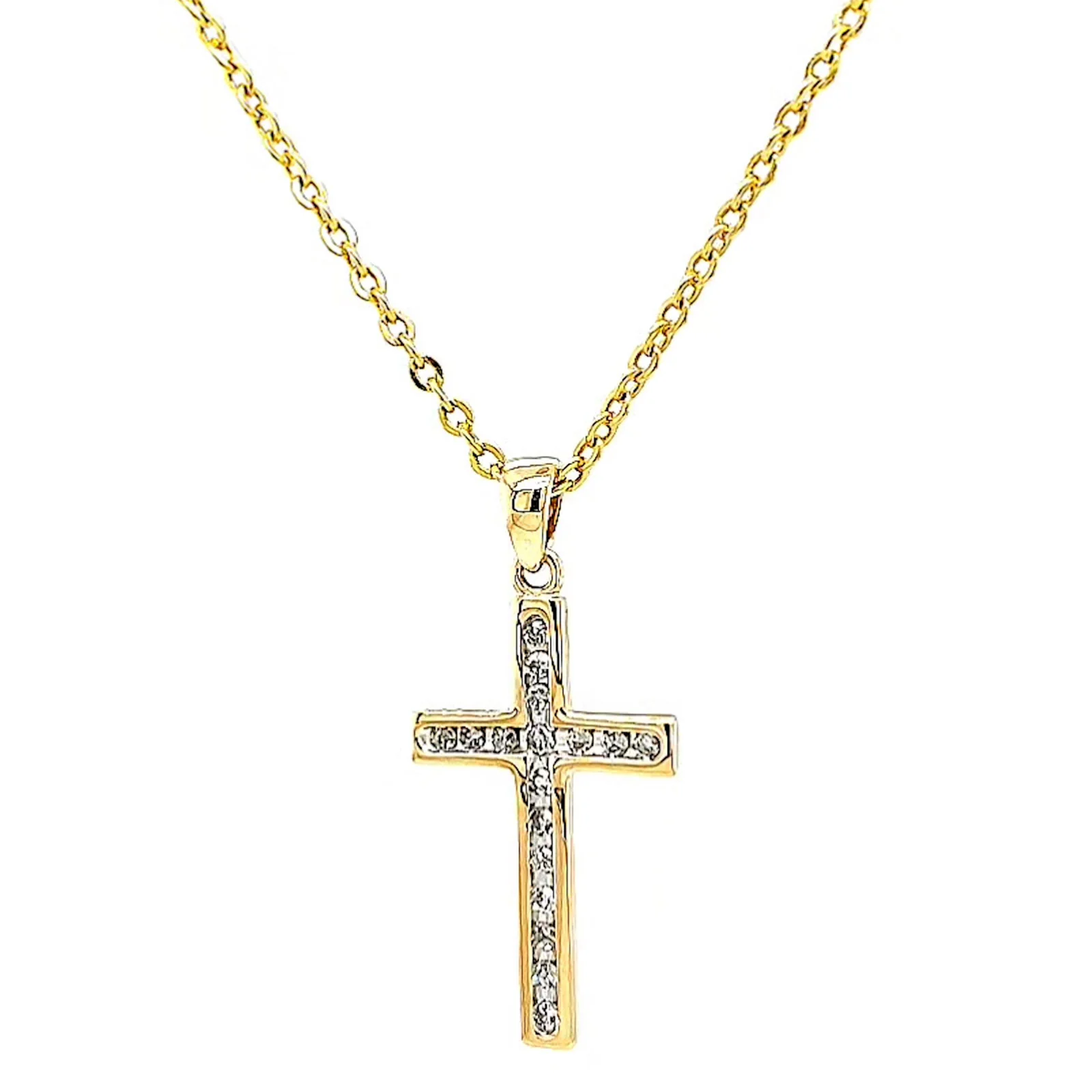 9ct Yellow Gold 0.10 Carat tw of Diamonds Cross Pendant - Image 5