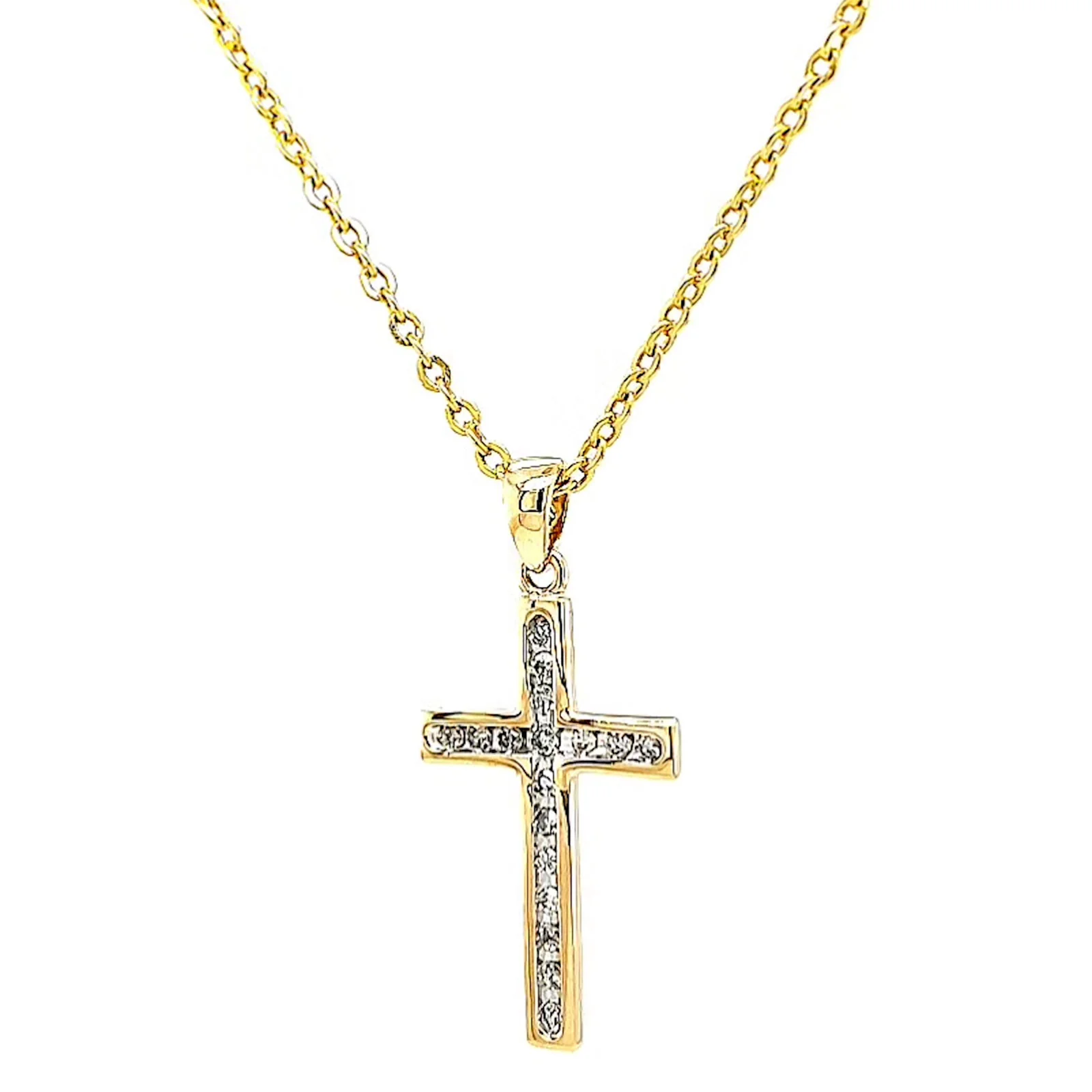 9ct Yellow Gold 0.10 Carat tw of Diamonds Cross Pendant - Image 6