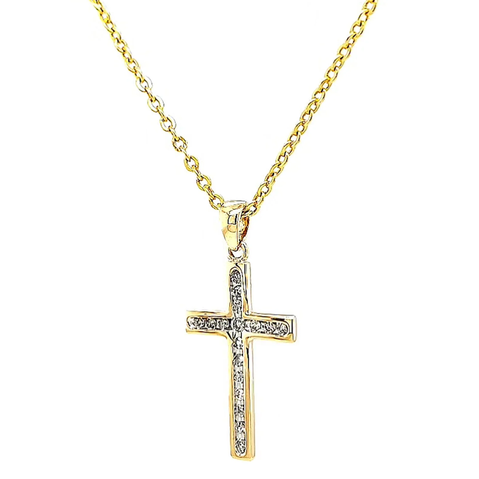 9ct Yellow Gold 0.10 Carat tw of Diamonds Cross Pendant - Image 7