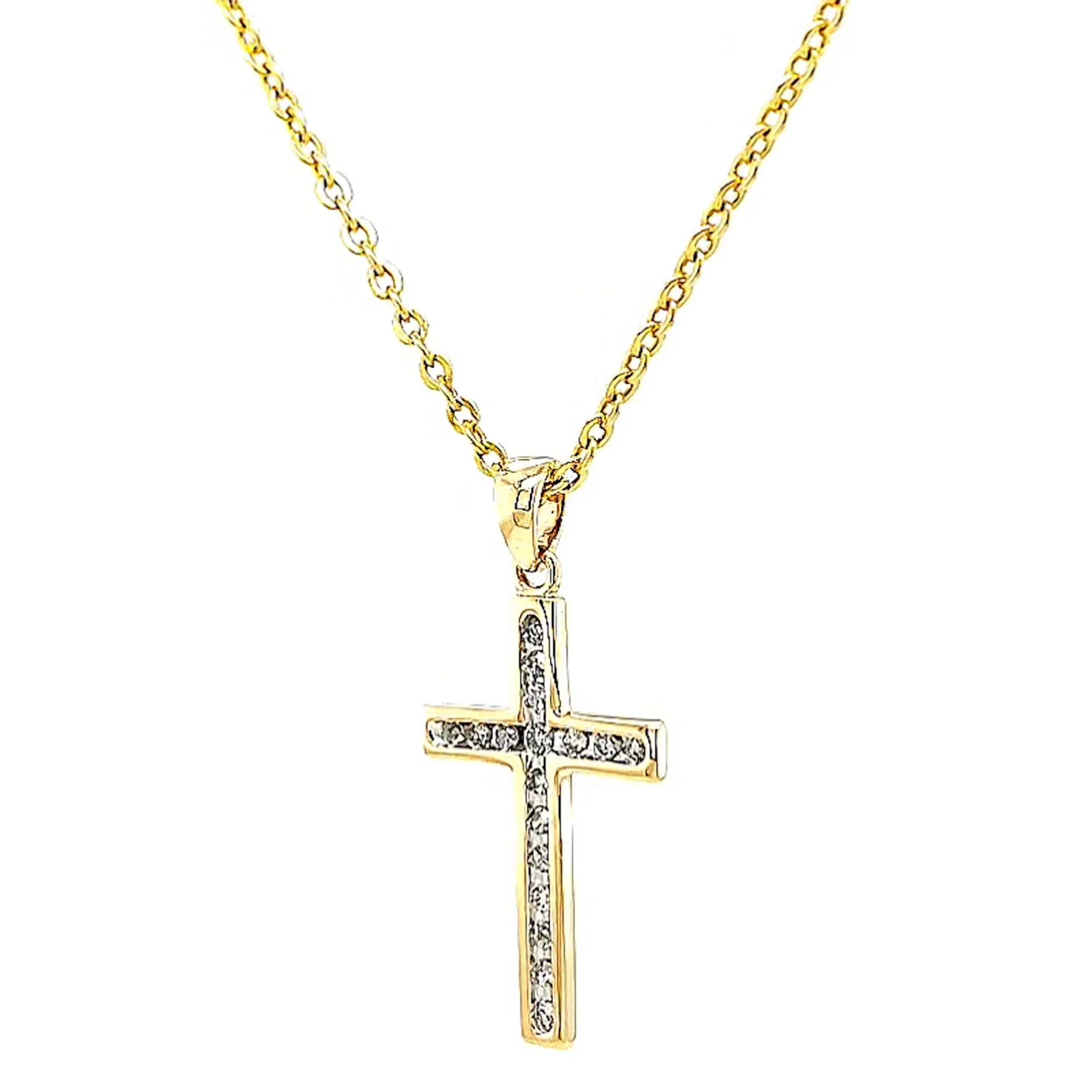 9ct Yellow Gold 0.10 Carat tw of Diamonds Cross Pendant - Image 8