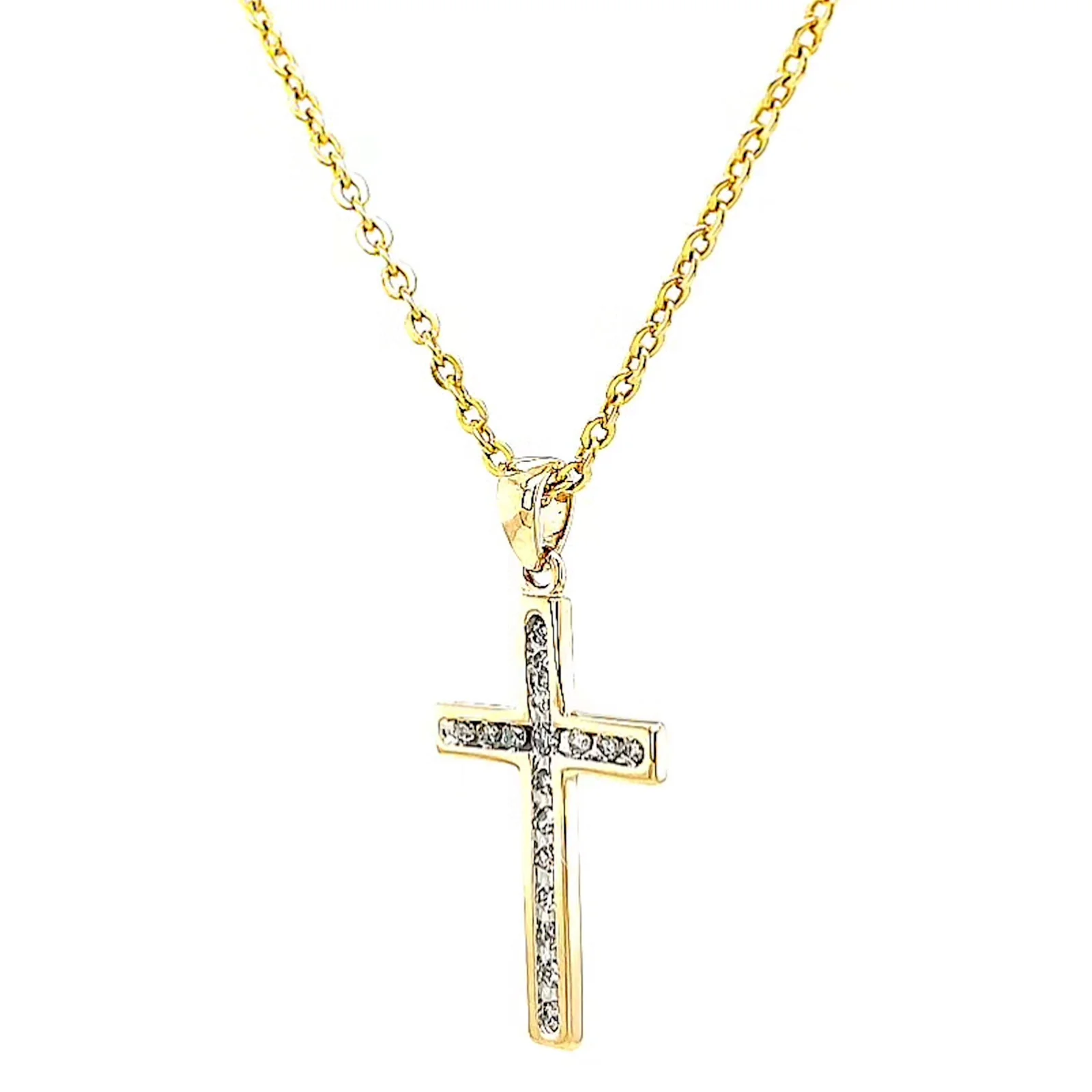 9ct Yellow Gold 0.10 Carat tw of Diamonds Cross Pendant - Image 9