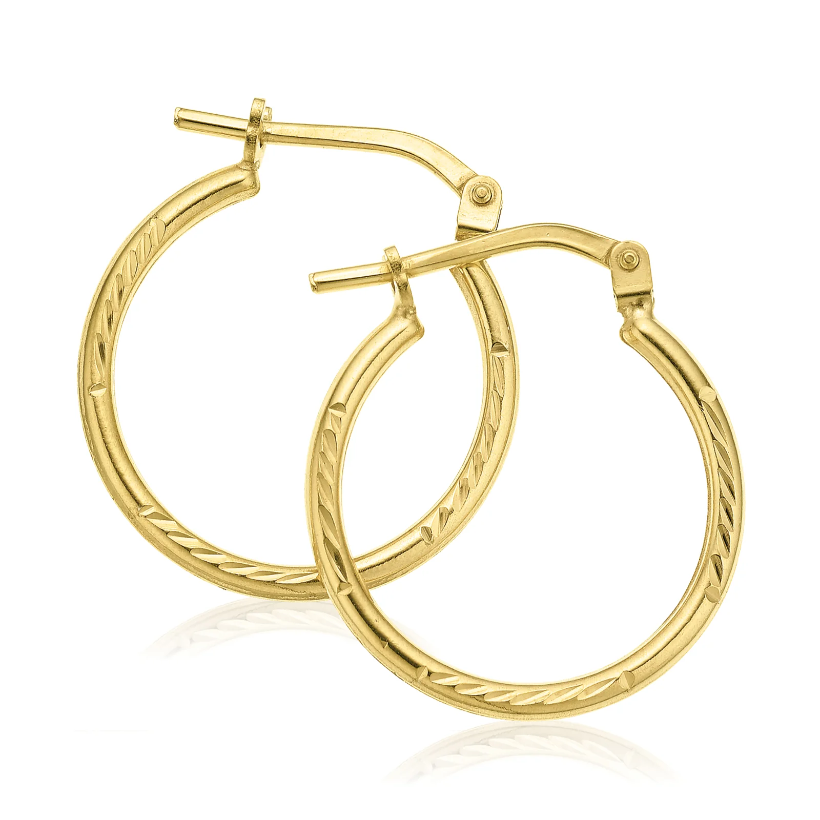 9ct Yellow Gold Silver Filled 15x1.5mm Diamond Cut Hoop Earrings