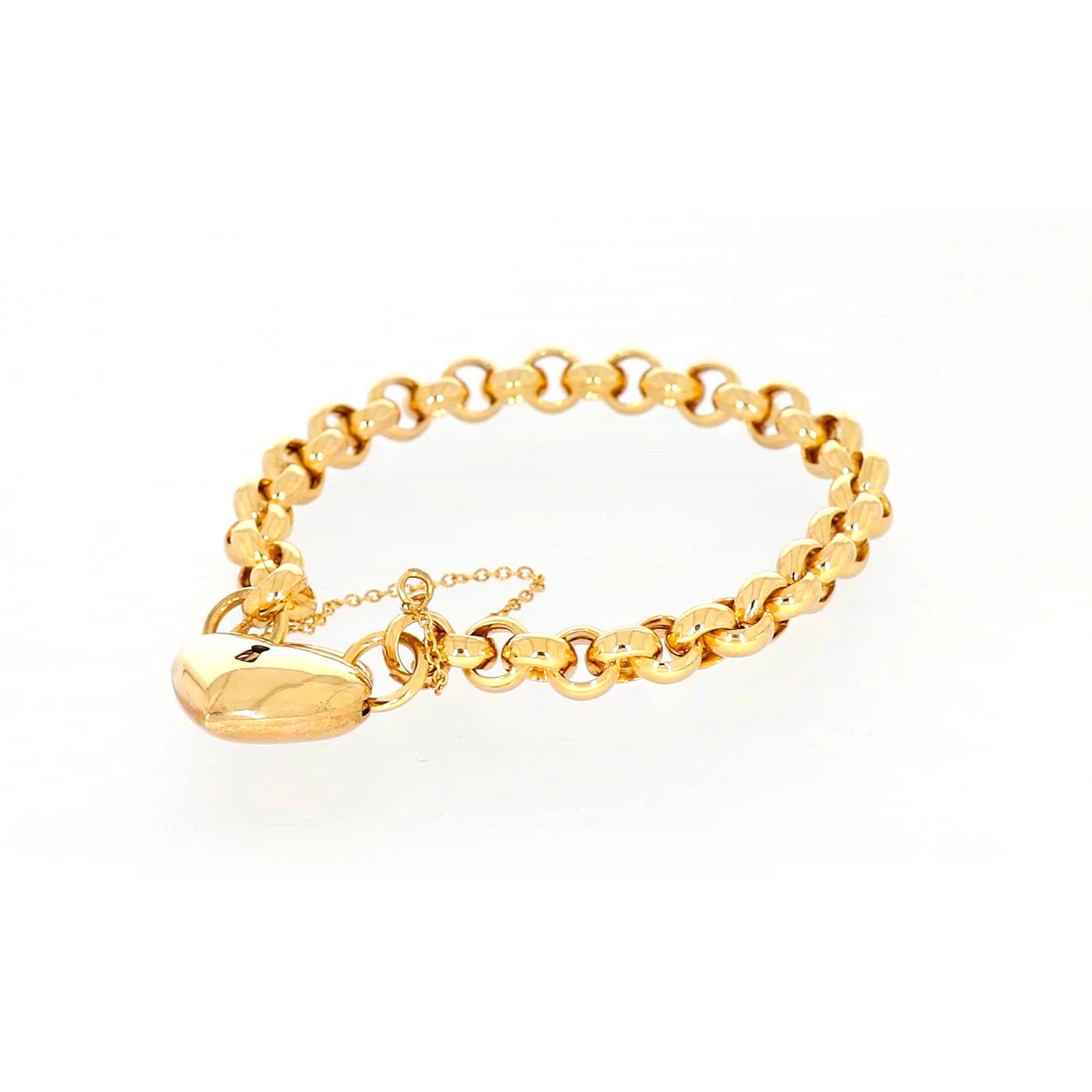 9ct Yellow Gold Silver Filled 20cm Round Belcher Heart Padlock - Image 10