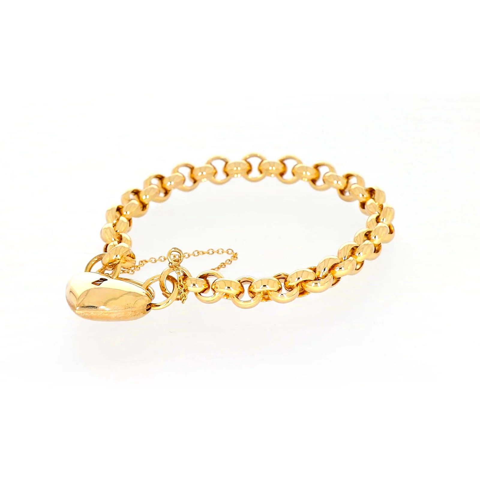 9ct Yellow Gold Silver Filled 20cm Round Belcher Heart Padlock - Image 11