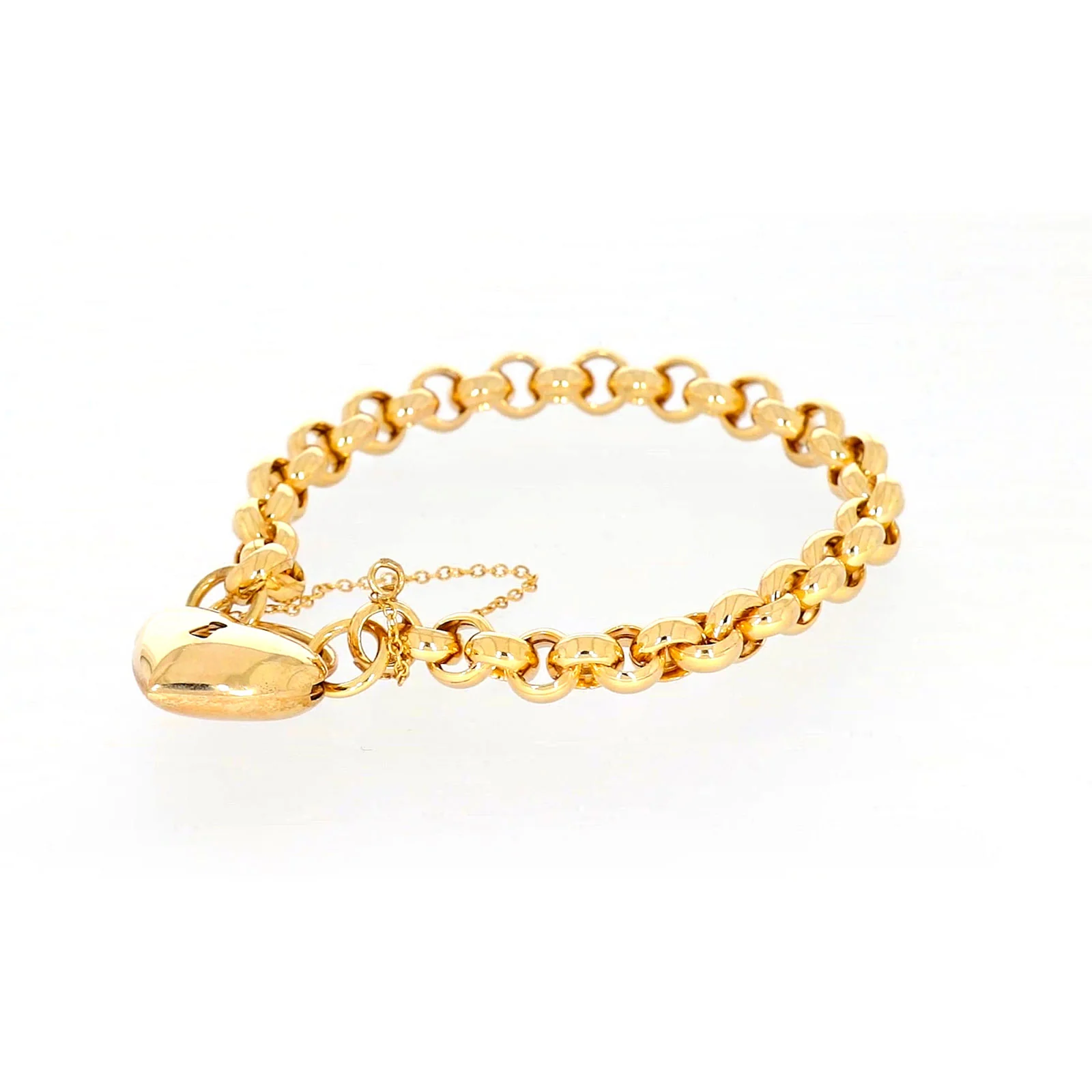 9ct Yellow Gold Silver Filled 20cm Round Belcher Heart Padlock - Image 12