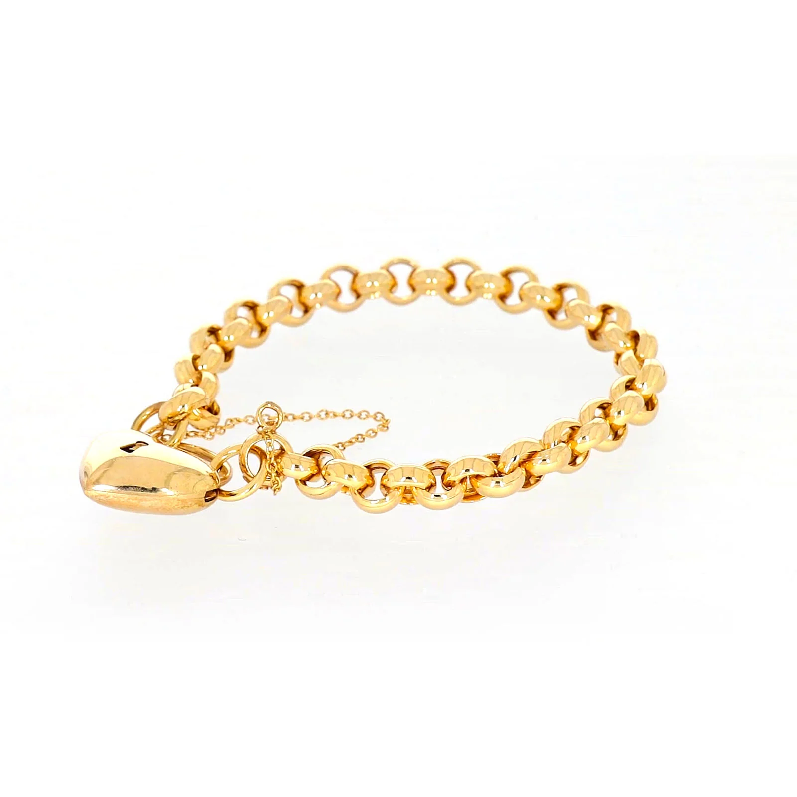 9ct Yellow Gold Silver Filled 20cm Round Belcher Heart Padlock - Image 13