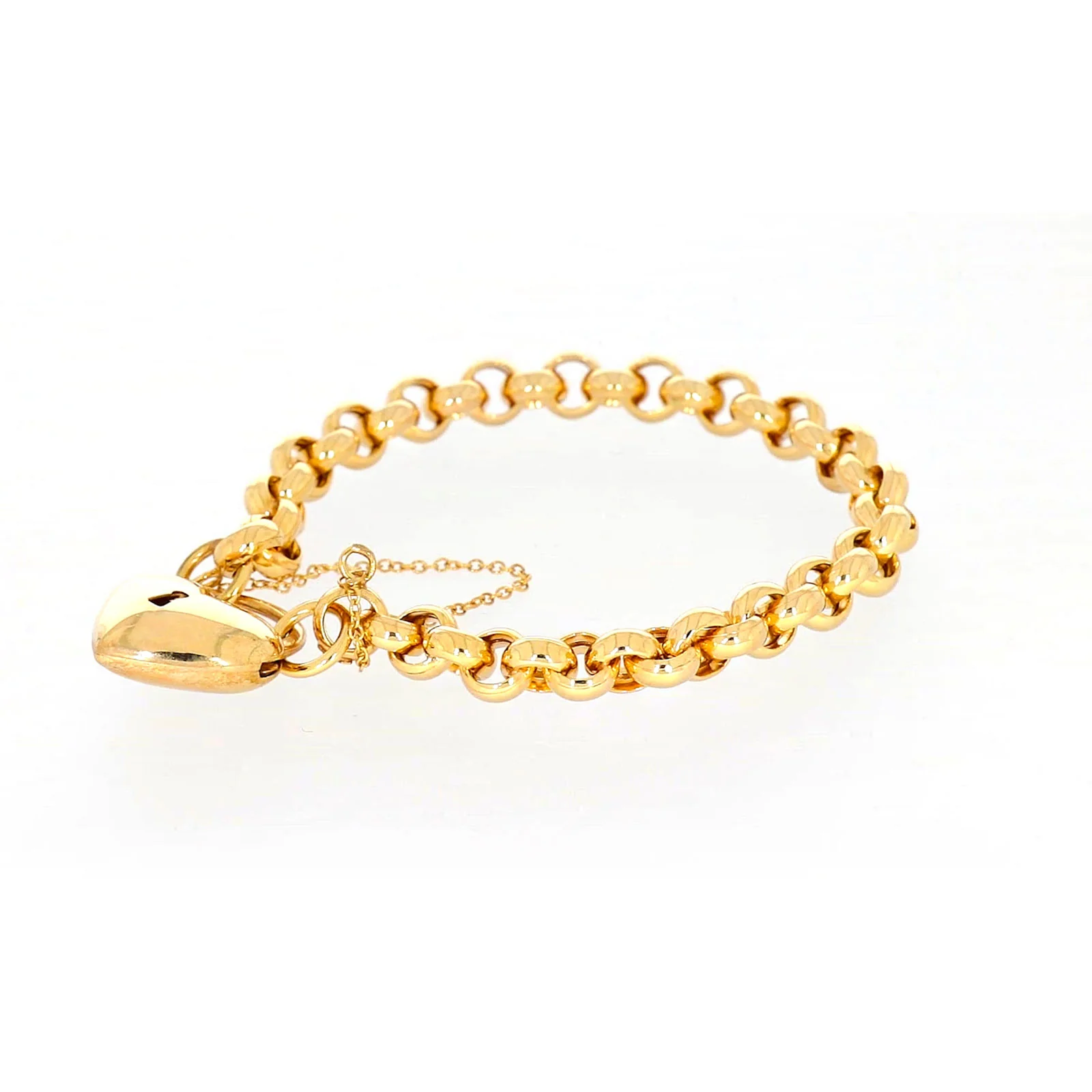 9ct Yellow Gold Silver Filled 20cm Round Belcher Heart Padlock - Image 14