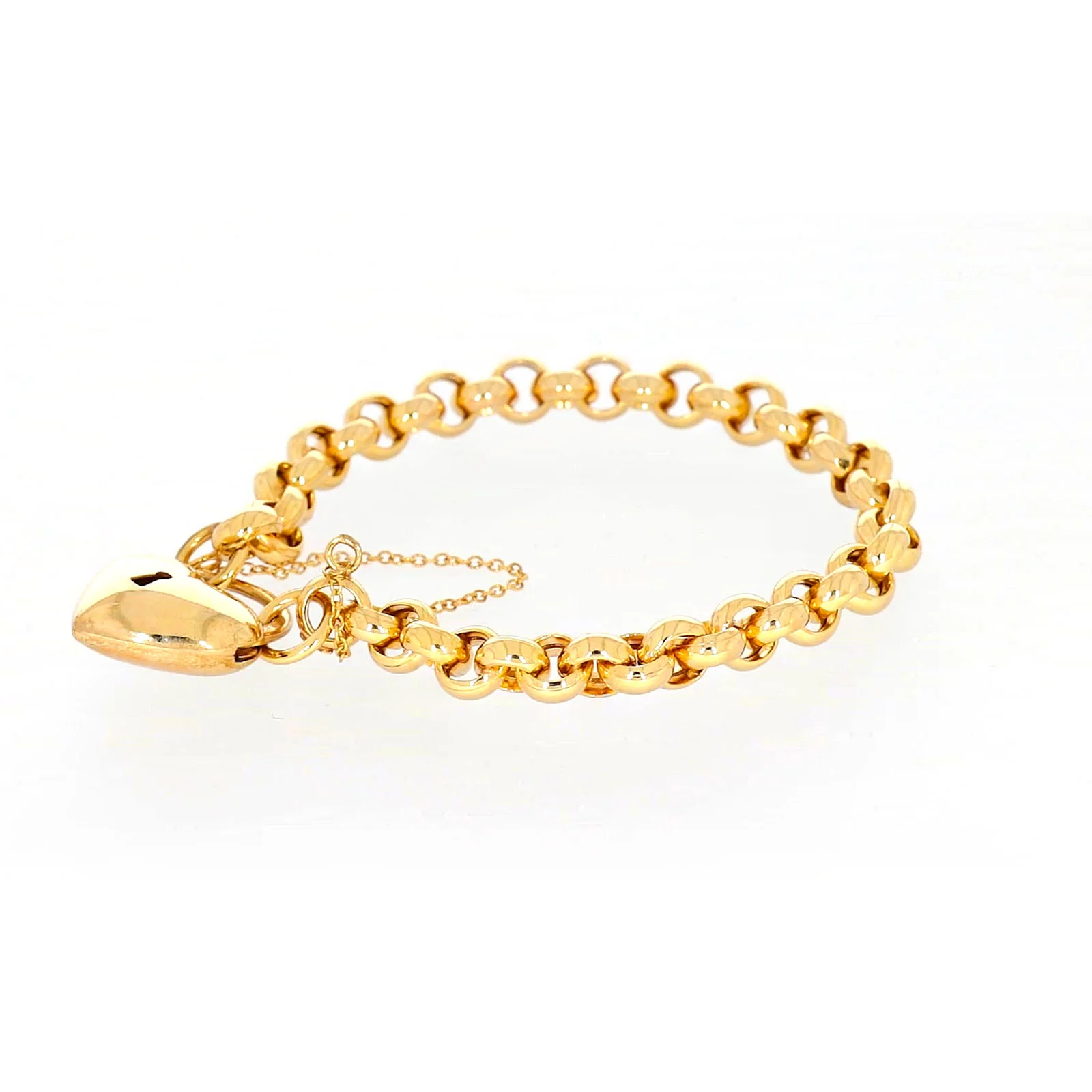 9ct Yellow Gold Silver Filled 20cm Round Belcher Heart Padlock - Image 15