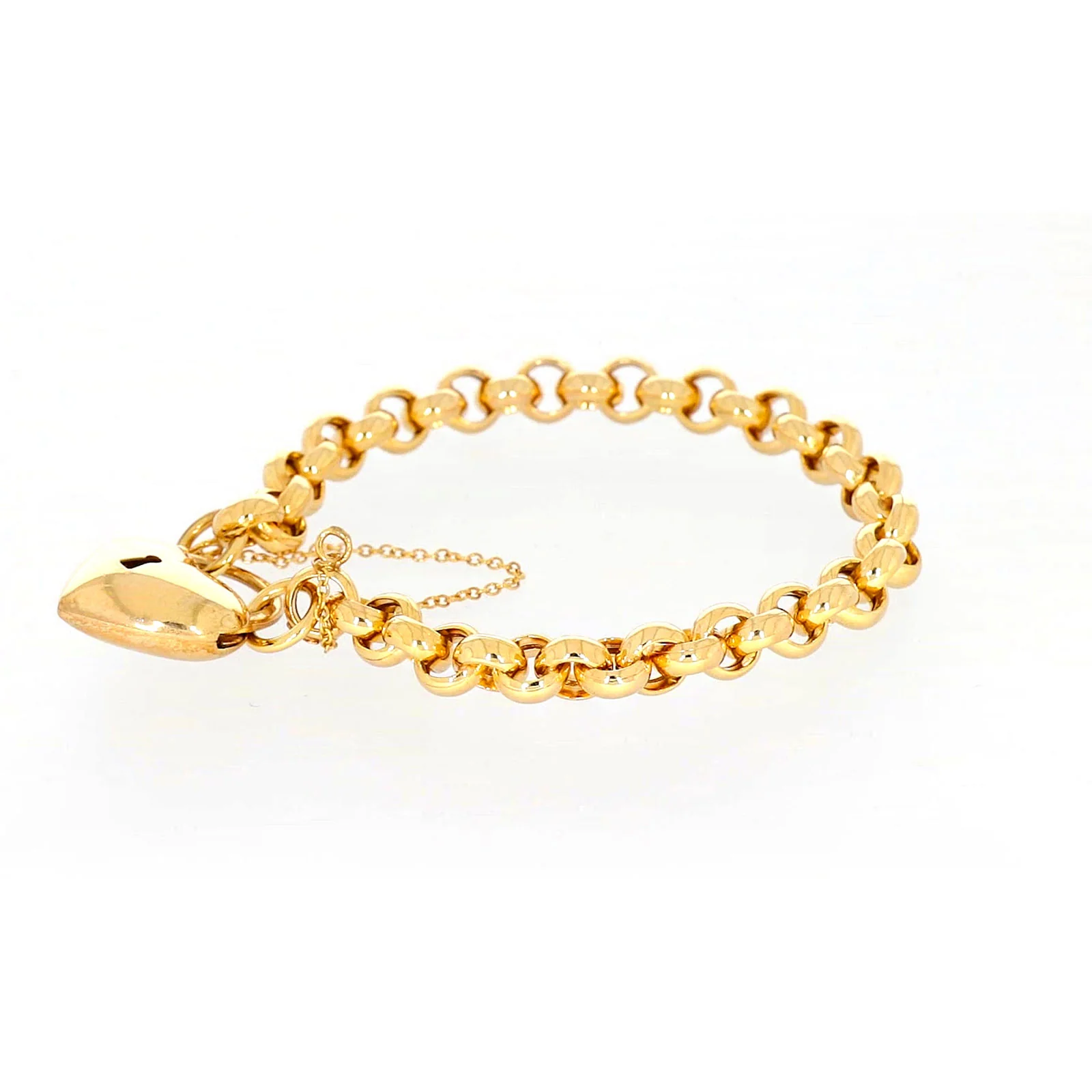 9ct Yellow Gold Silver Filled 20cm Round Belcher Heart Padlock - Image 16