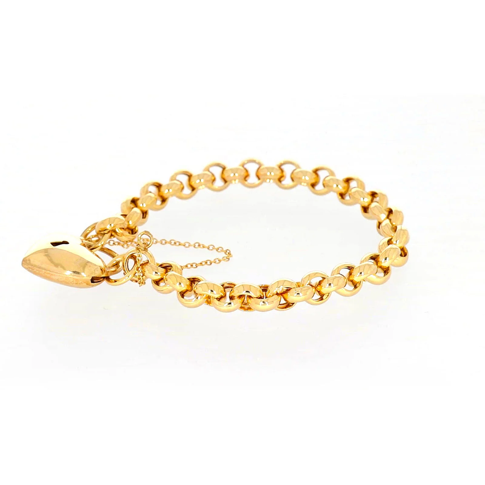 9ct Yellow Gold Silver Filled 20cm Round Belcher Heart Padlock - Image 17