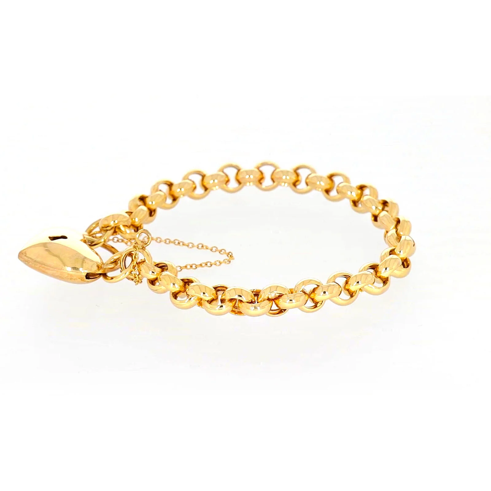 9ct Yellow Gold Silver Filled 20cm Round Belcher Heart Padlock - Image 18