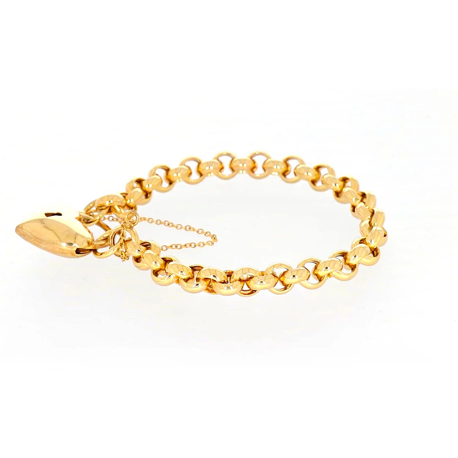 9ct Yellow Gold Silver Filled 20cm Round Belcher Heart Padlock - Image 19