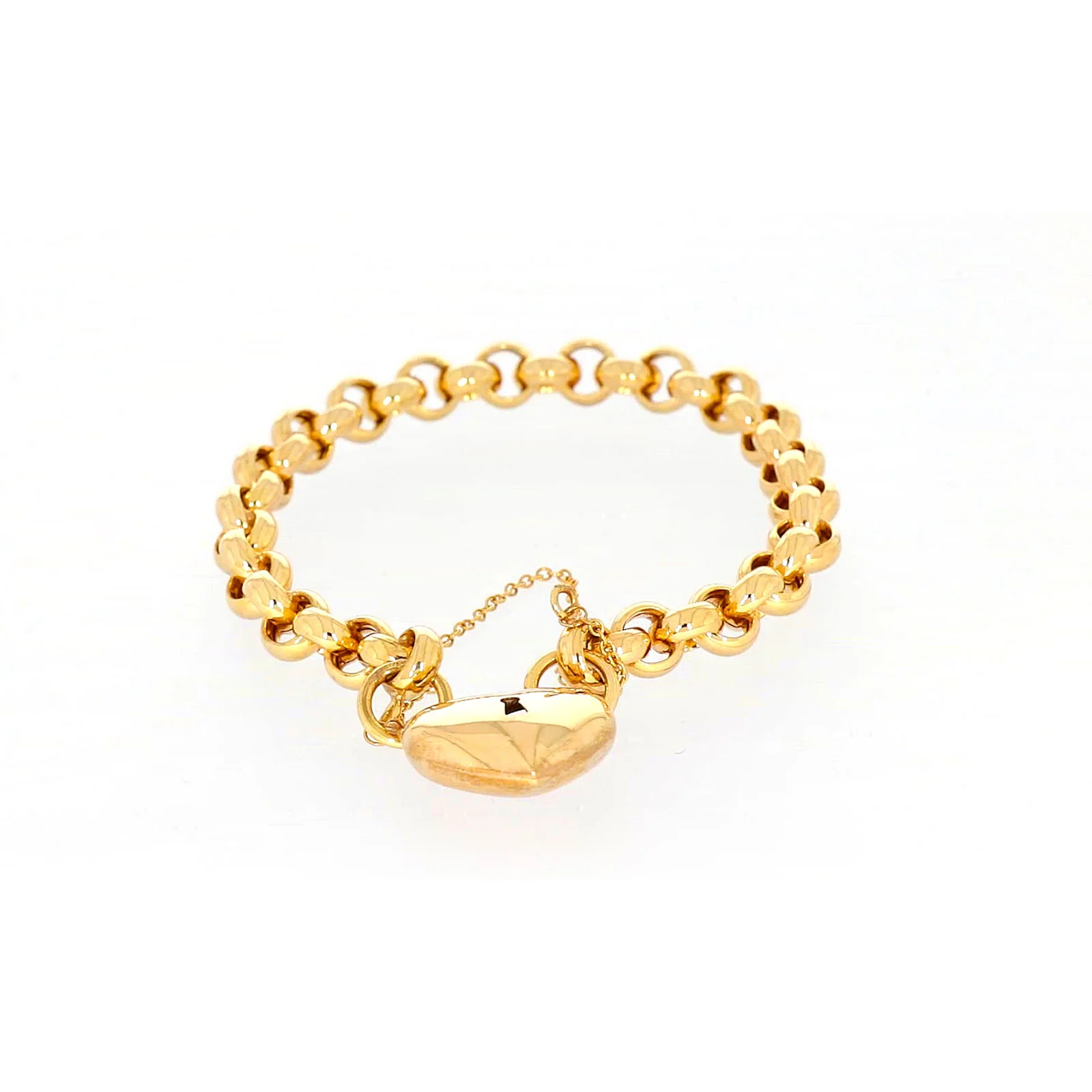 9ct Yellow Gold Silver Filled 20cm Round Belcher Heart Padlock - Image 2