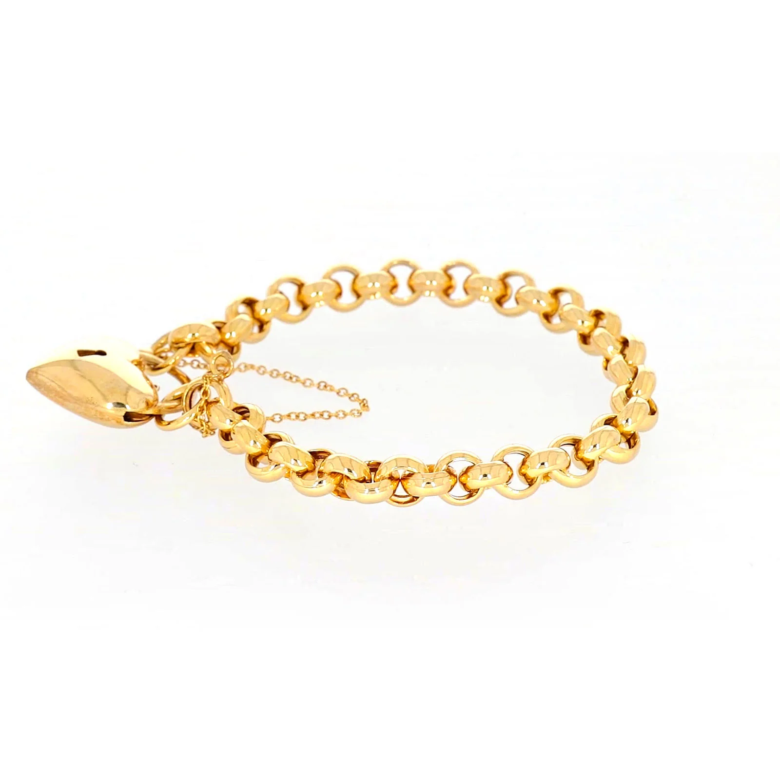9ct Yellow Gold Silver Filled 20cm Round Belcher Heart Padlock - Image 20