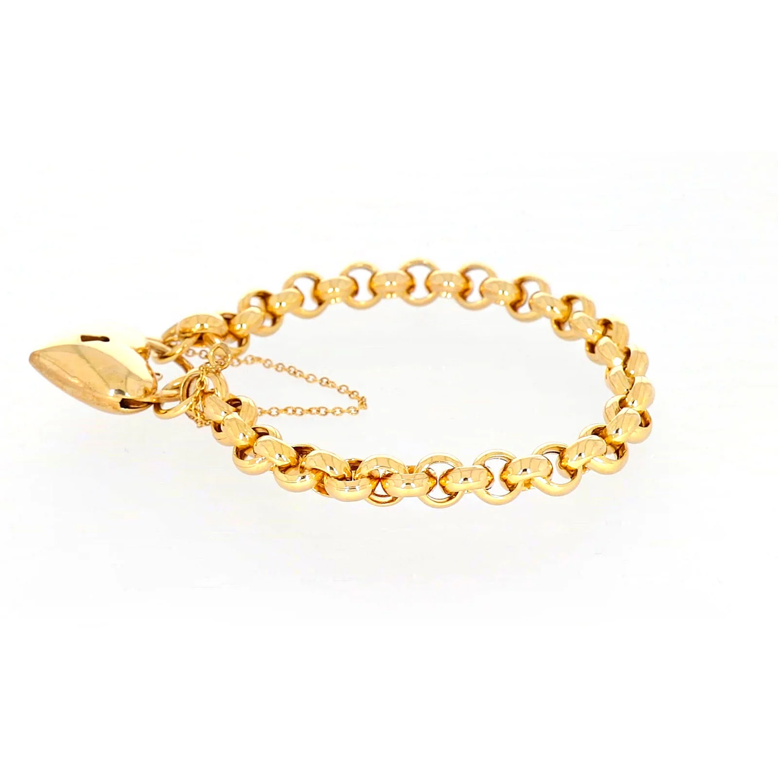 9ct Yellow Gold Silver Filled 20cm Round Belcher Heart Padlock - Image 21