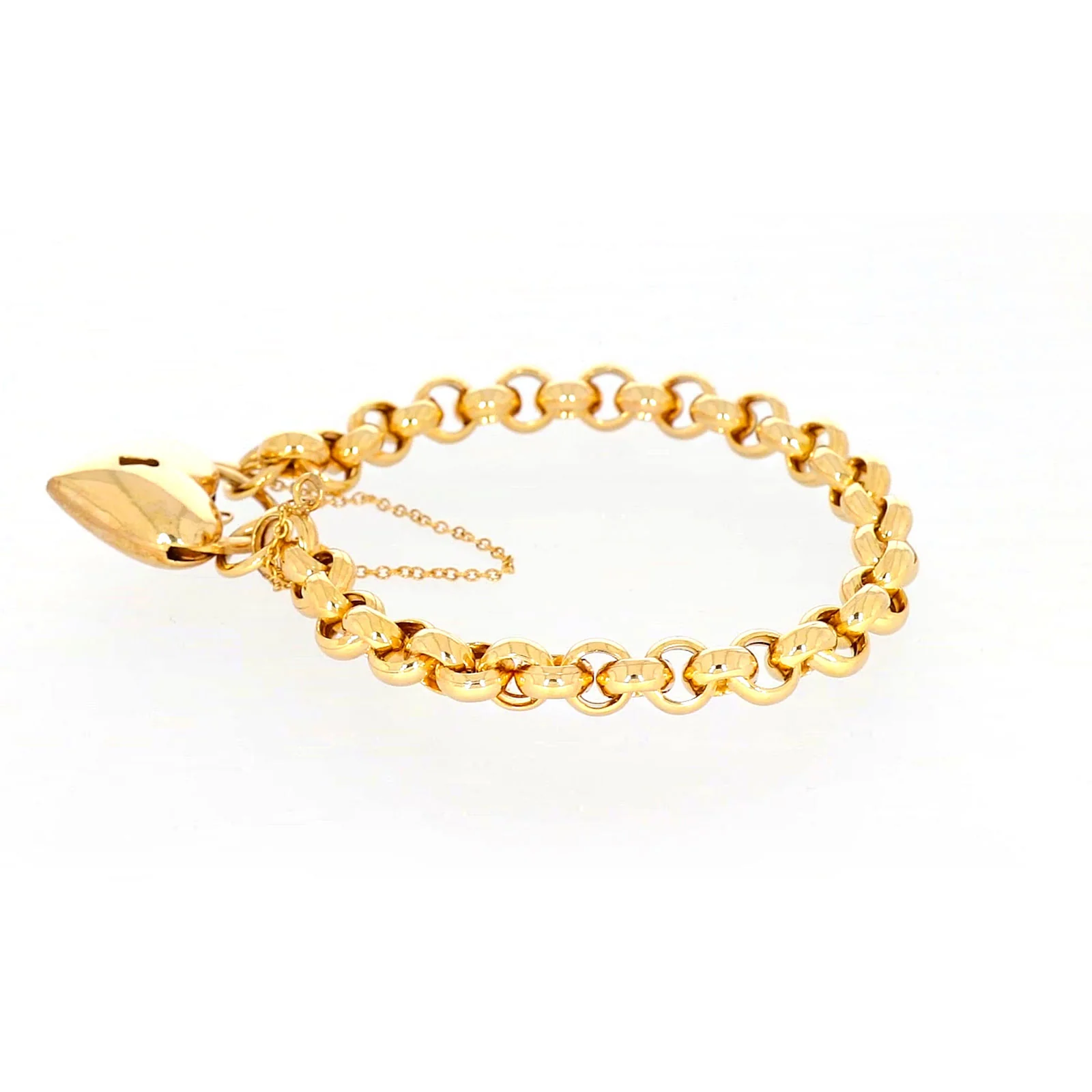 9ct Yellow Gold Silver Filled 20cm Round Belcher Heart Padlock - Image 22
