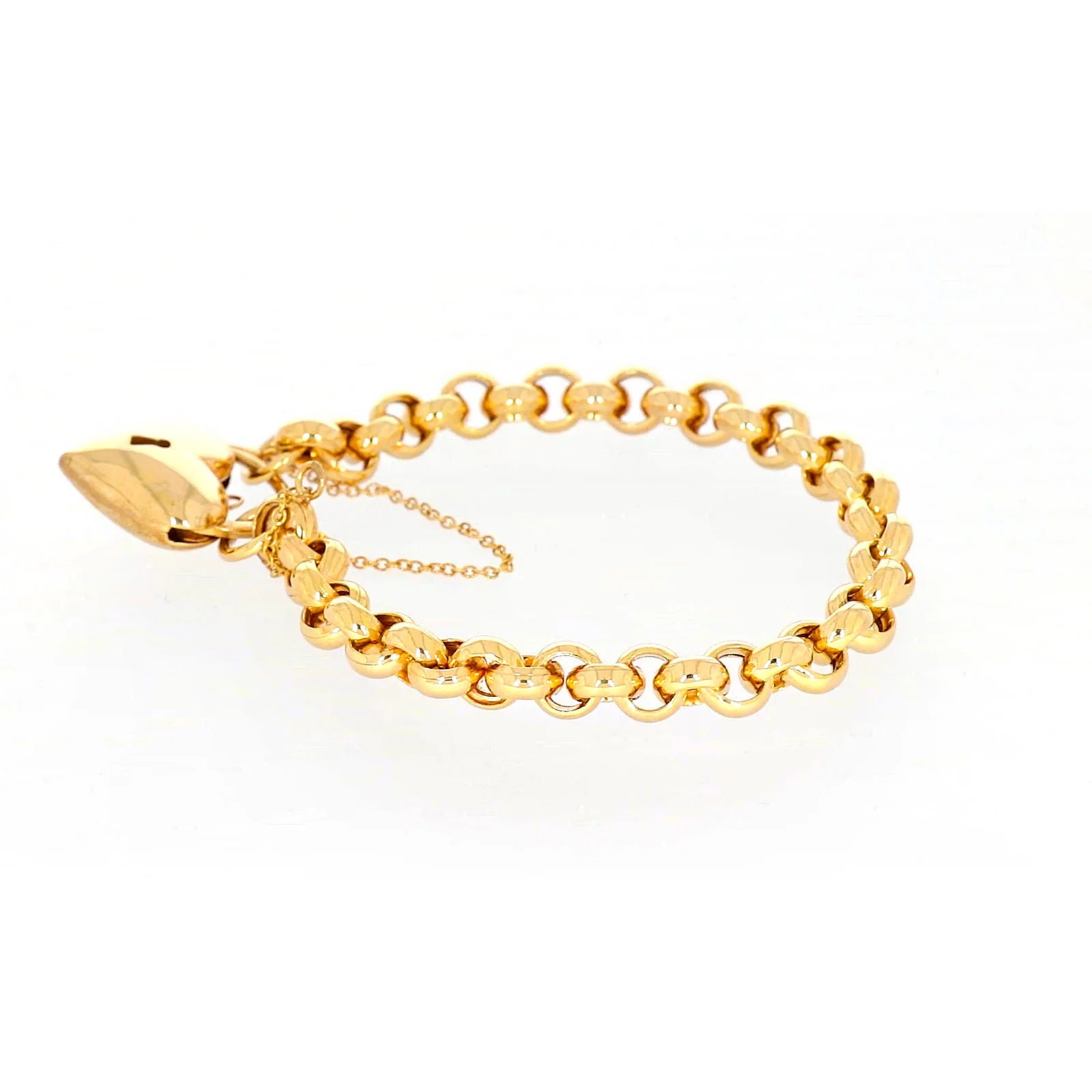 9ct Yellow Gold Silver Filled 20cm Round Belcher Heart Padlock - Image 23