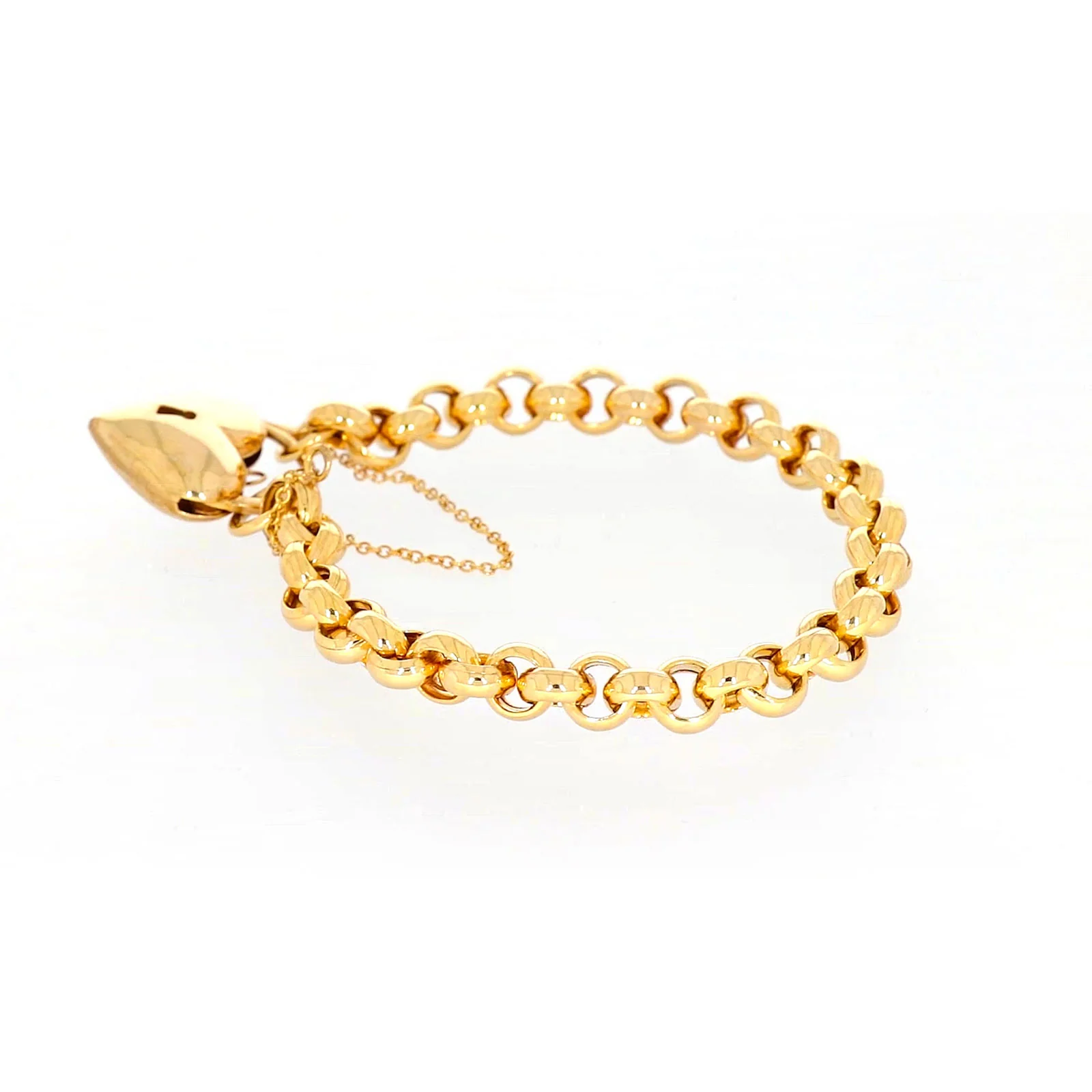 9ct Yellow Gold Silver Filled 20cm Round Belcher Heart Padlock - Image 25