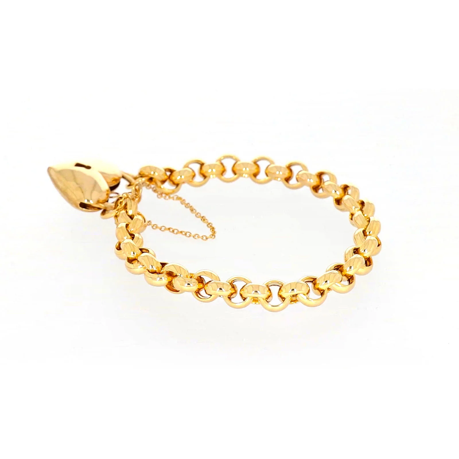 9ct Yellow Gold Silver Filled 20cm Round Belcher Heart Padlock - Image 26