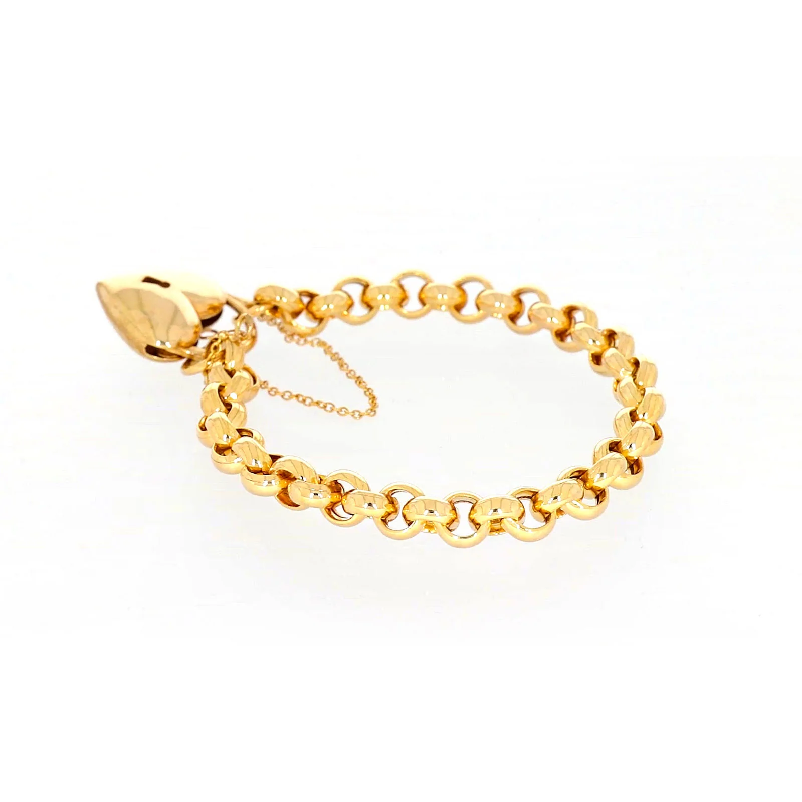 9ct Yellow Gold Silver Filled 20cm Round Belcher Heart Padlock - Image 27
