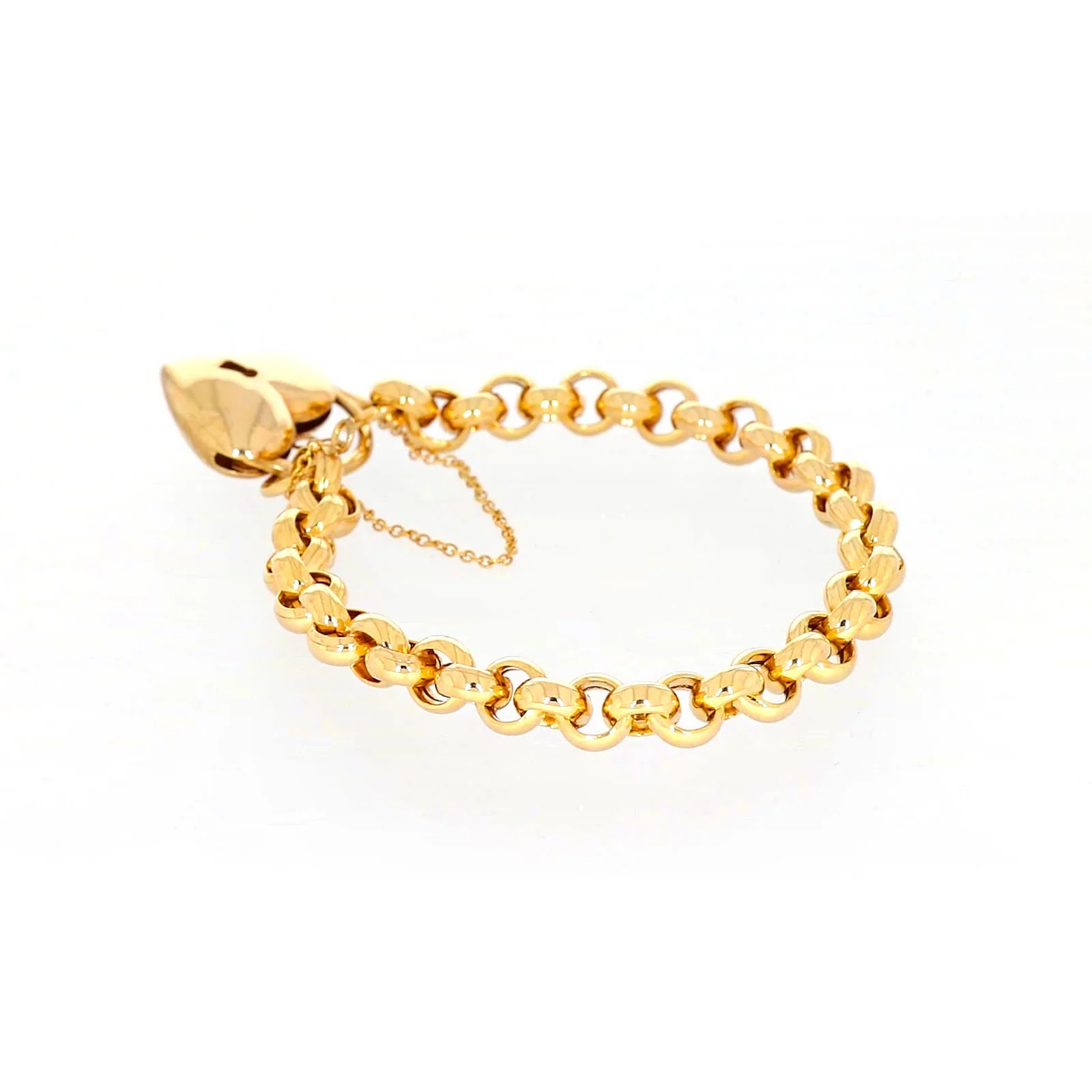 9ct Yellow Gold Silver Filled 20cm Round Belcher Heart Padlock - Image 28