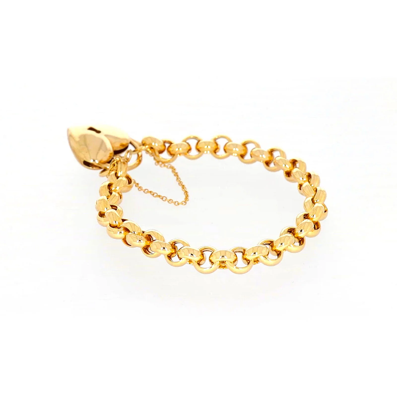 9ct Yellow Gold Silver Filled 20cm Round Belcher Heart Padlock - Image 29