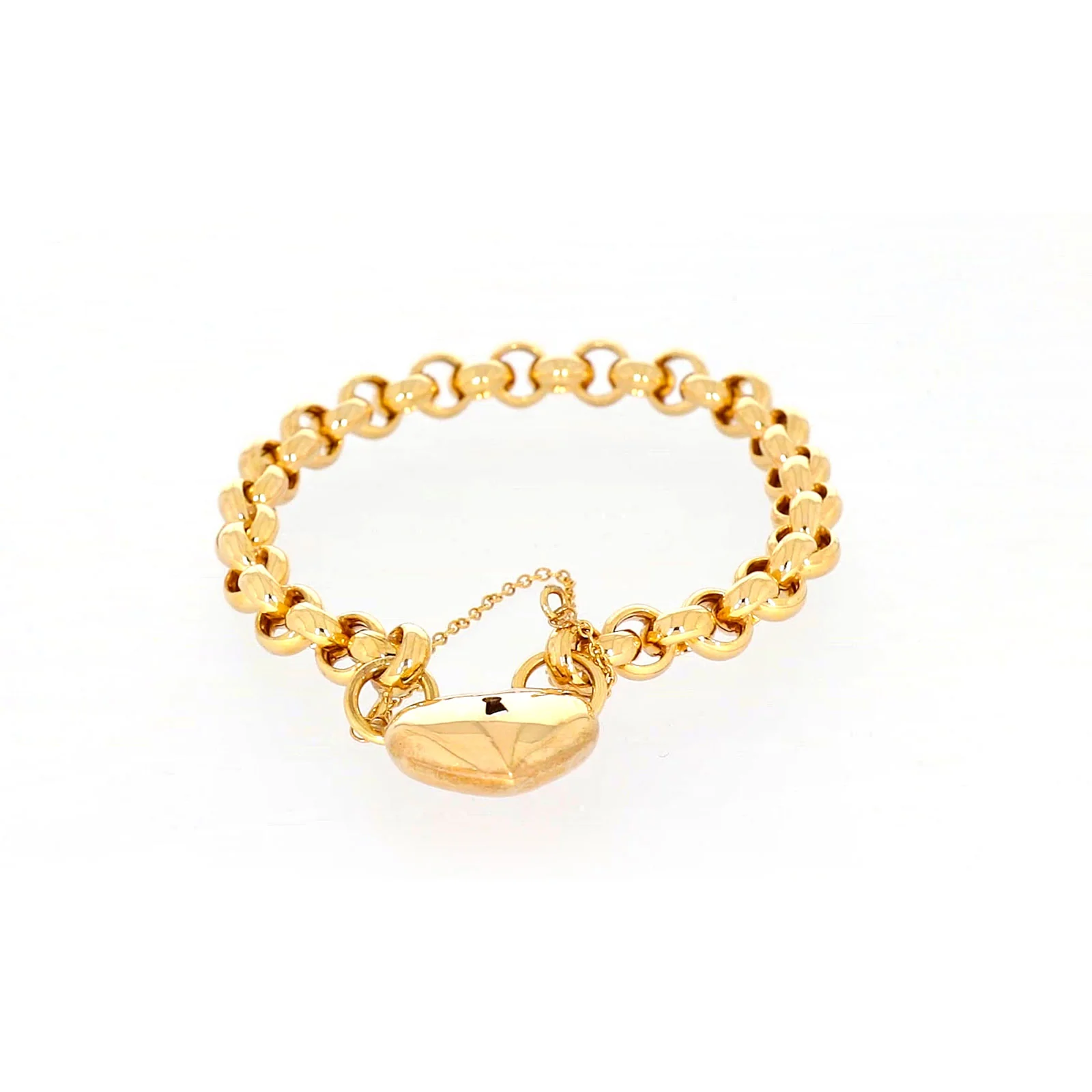 9ct Yellow Gold Silver Filled 20cm Round Belcher Heart Padlock - Image 3