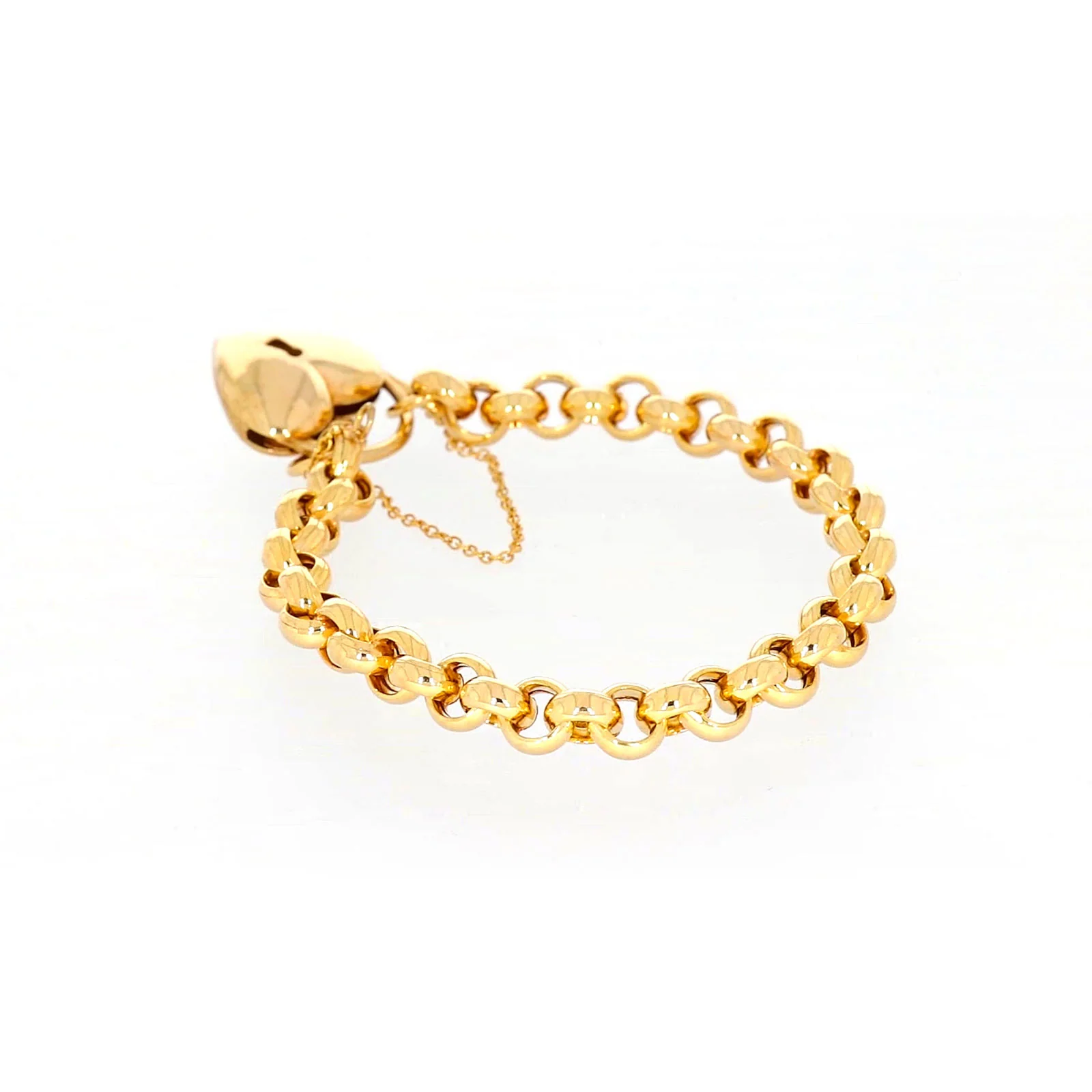 9ct Yellow Gold Silver Filled 20cm Round Belcher Heart Padlock - Image 30