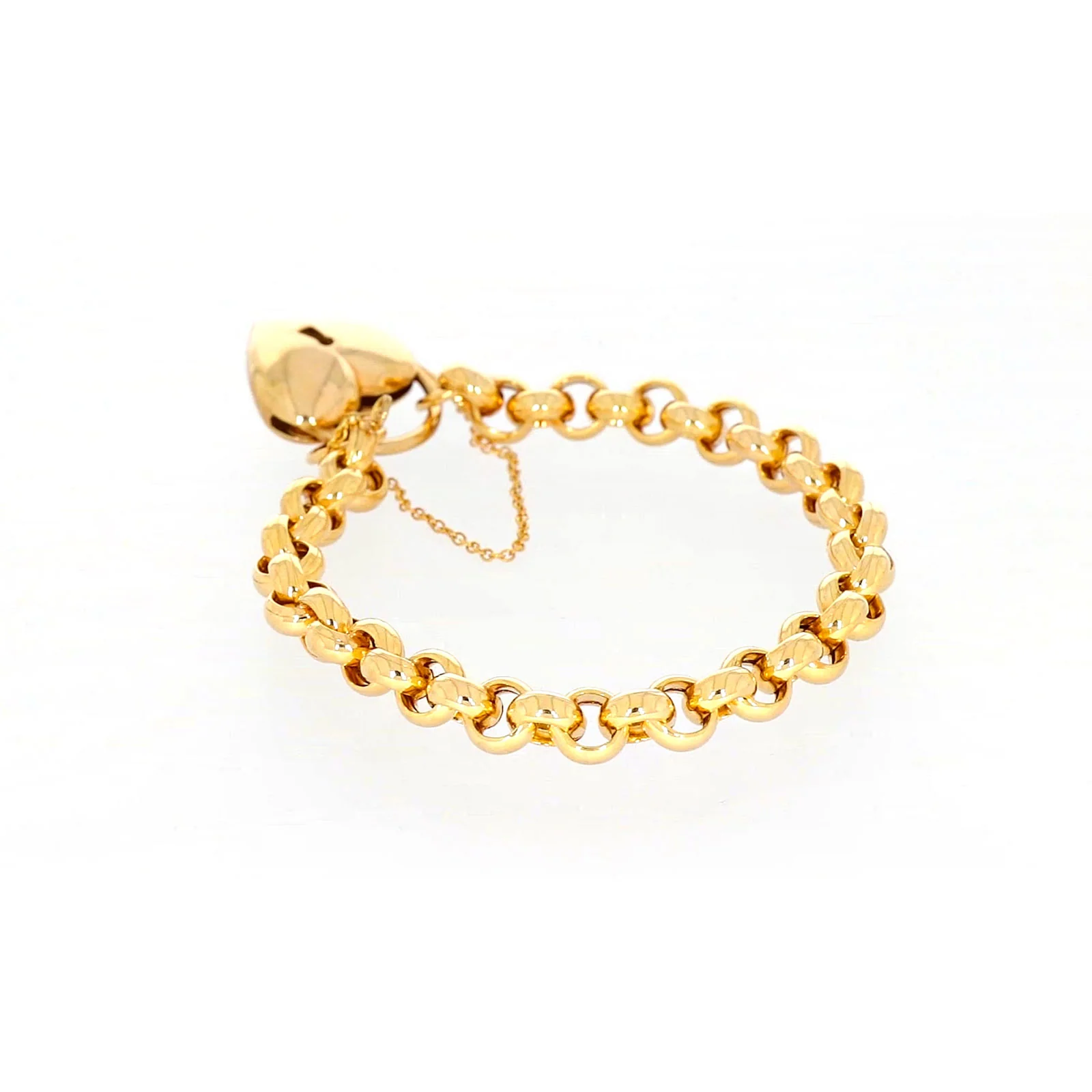 9ct Yellow Gold Silver Filled 20cm Round Belcher Heart Padlock - Image 31