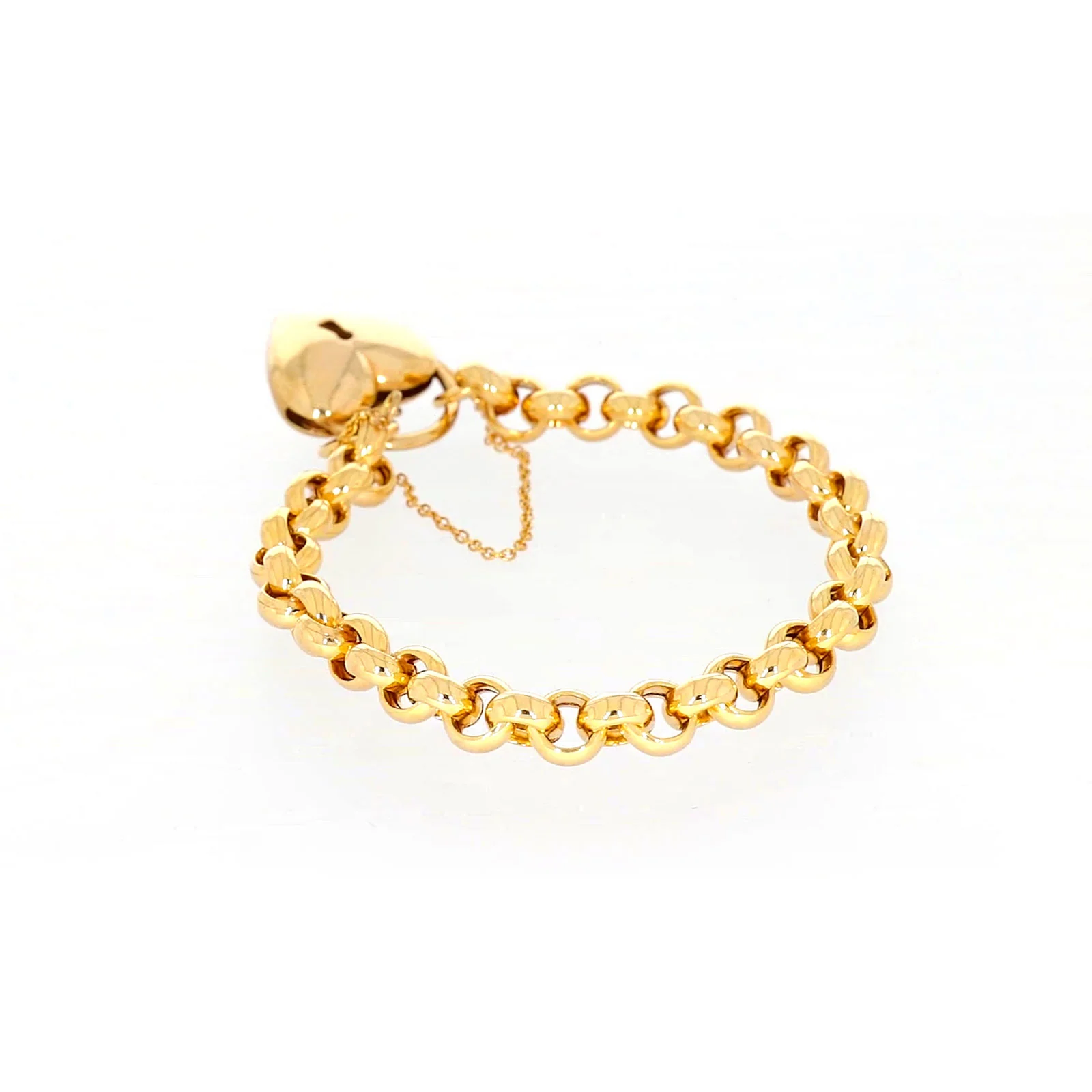 9ct Yellow Gold Silver Filled 20cm Round Belcher Heart Padlock - Image 32