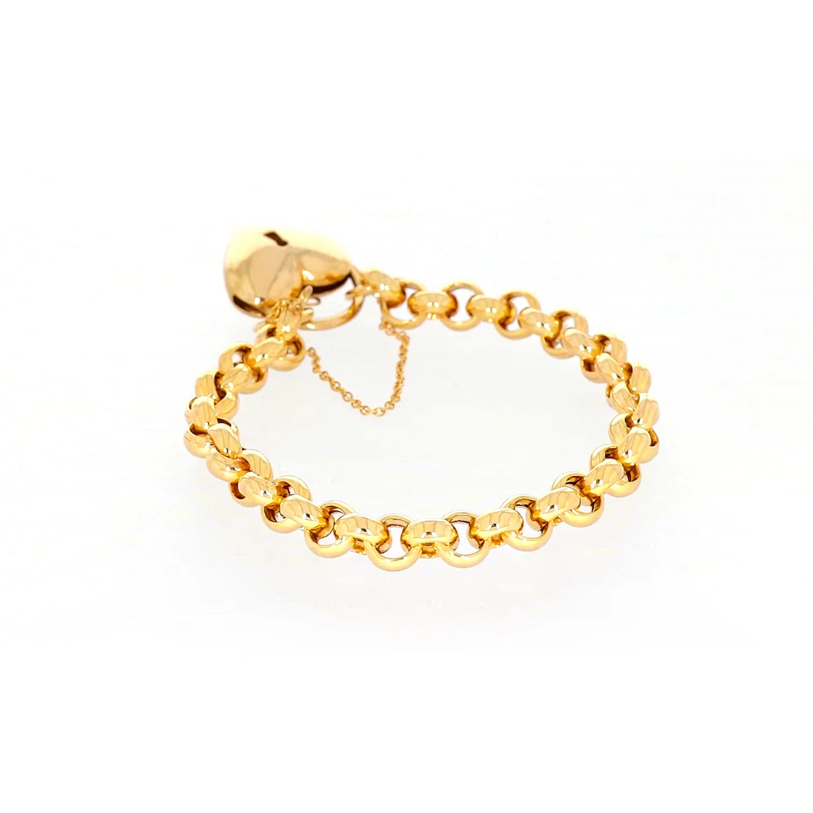 9ct Yellow Gold Silver Filled 20cm Round Belcher Heart Padlock - Image 33