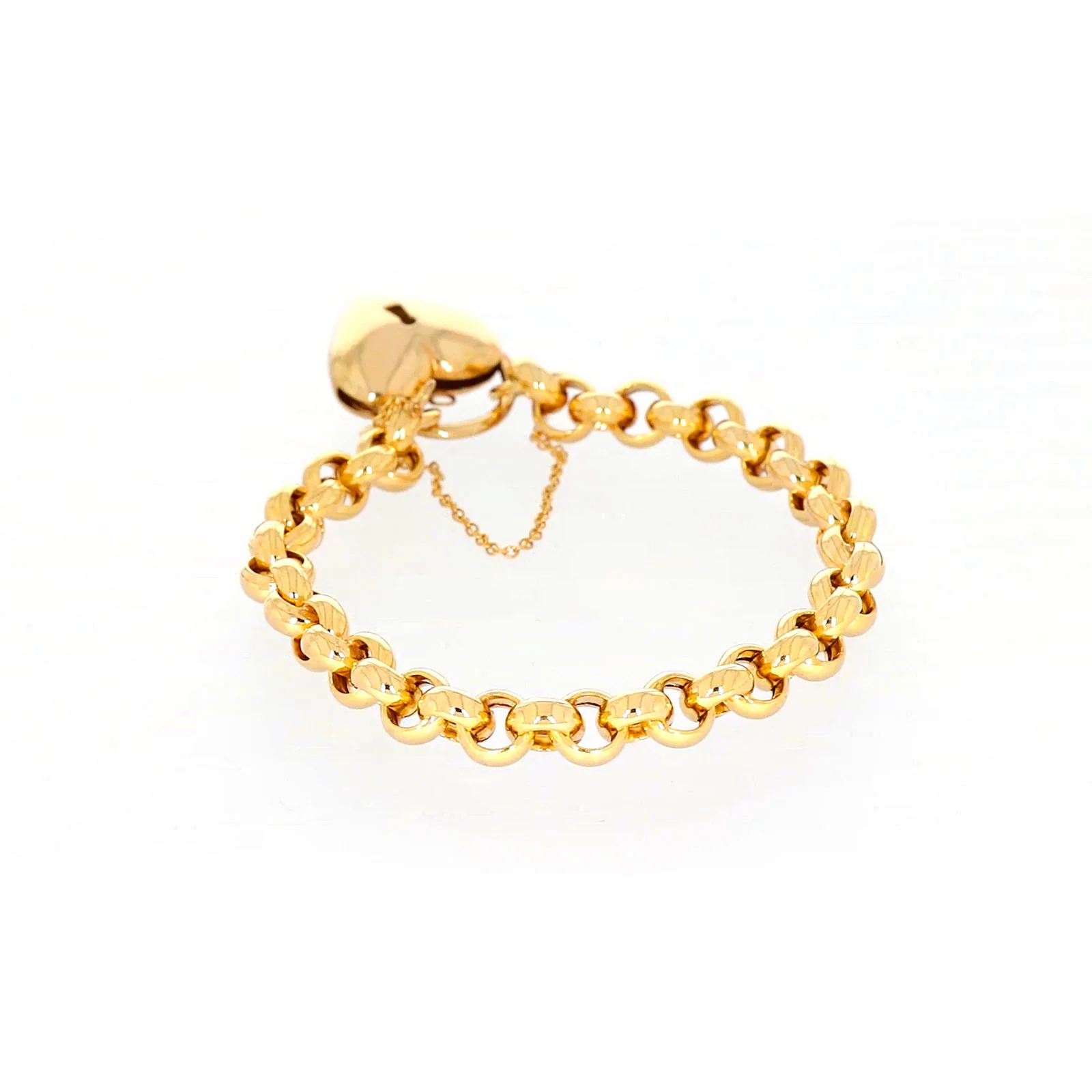 9ct Yellow Gold Silver Filled 20cm Round Belcher Heart Padlock - Image 34