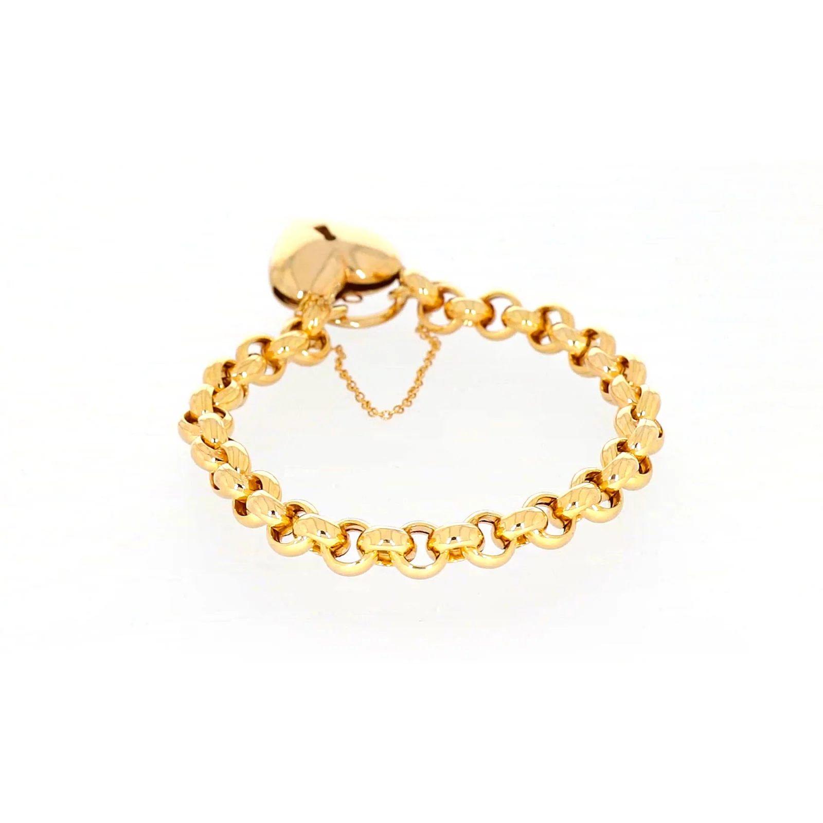 9ct Yellow Gold Silver Filled 20cm Round Belcher Heart Padlock - Image 35