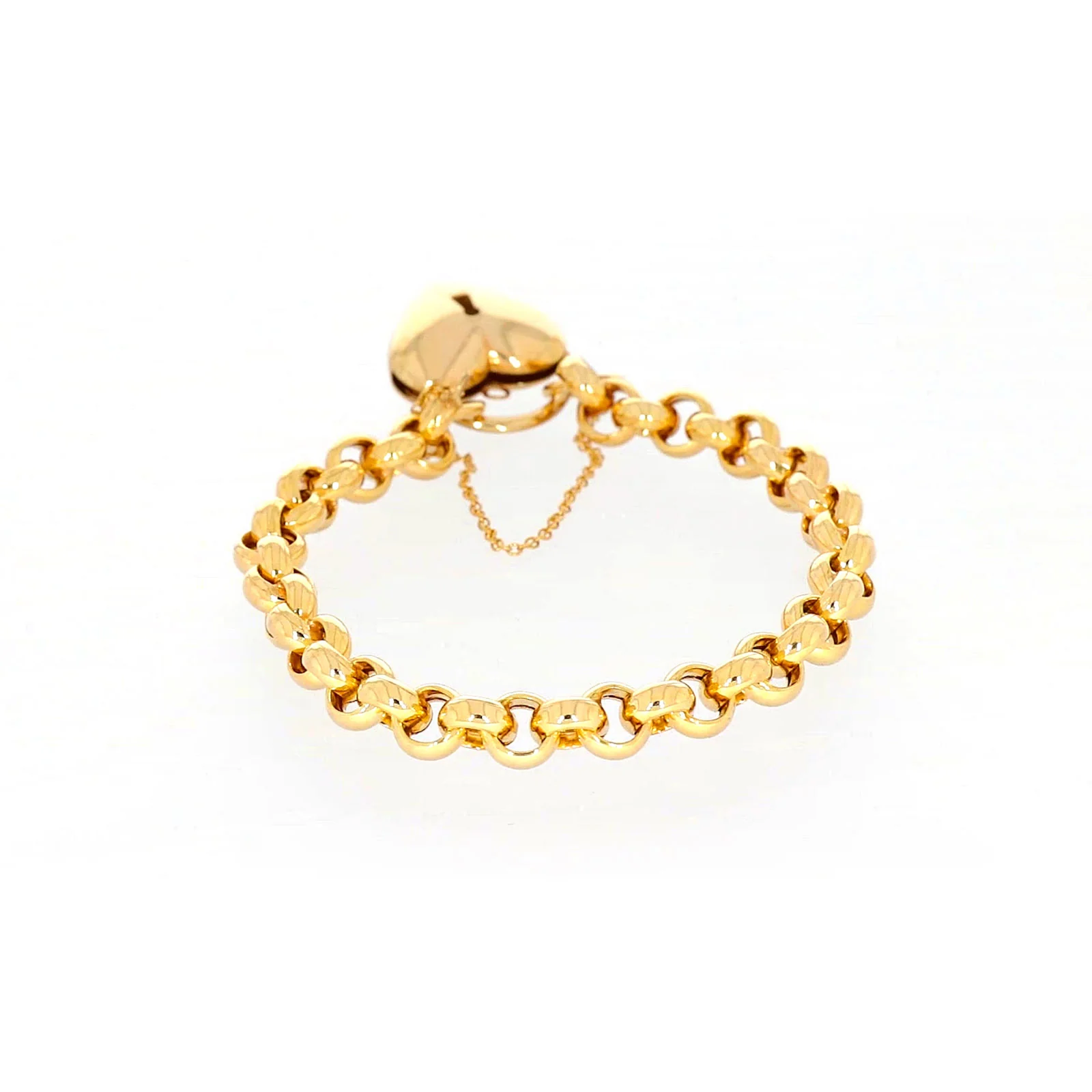 9ct Yellow Gold Silver Filled 20cm Round Belcher Heart Padlock - Image 36
