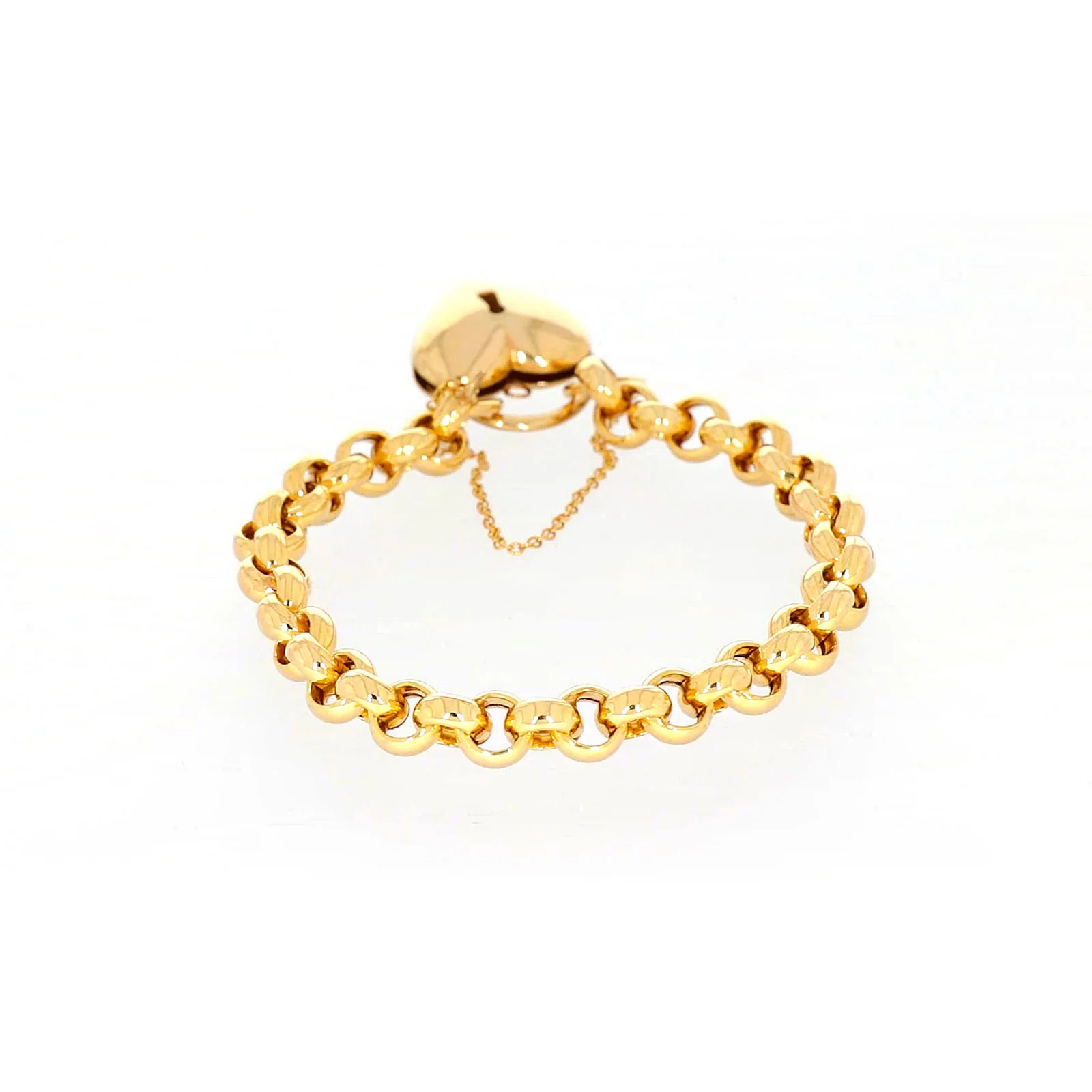 9ct Yellow Gold Silver Filled 20cm Round Belcher Heart Padlock - Image 37