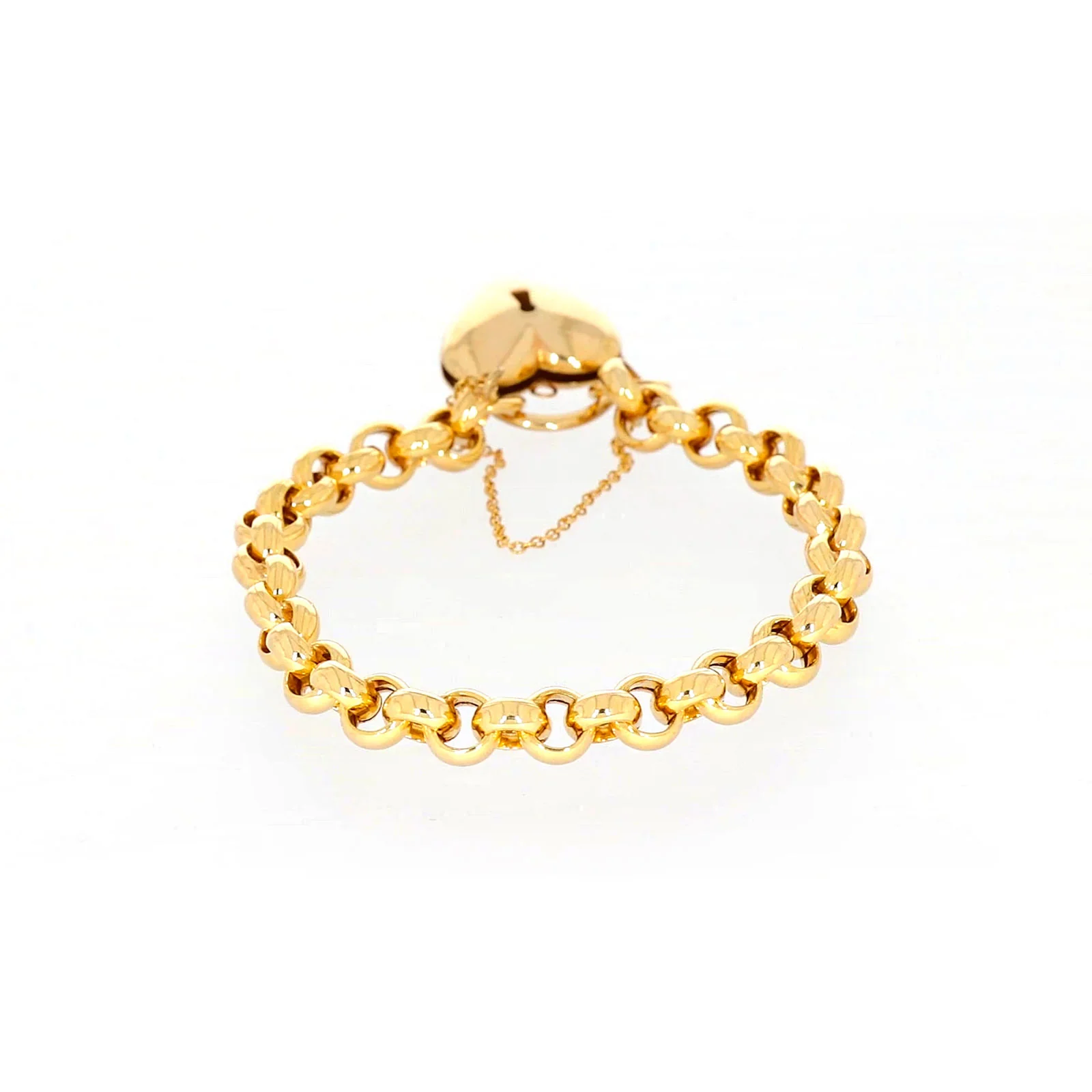 9ct Yellow Gold Silver Filled 20cm Round Belcher Heart Padlock - Image 38