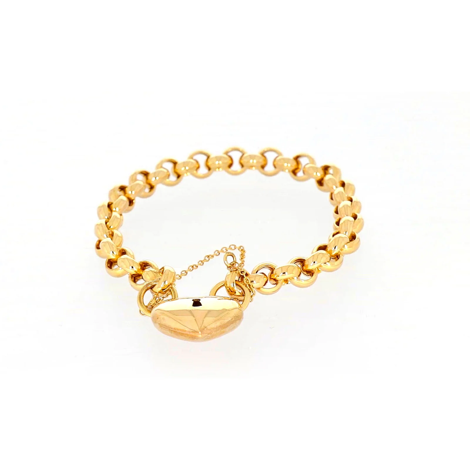 9ct Yellow Gold Silver Filled 20cm Round Belcher Heart Padlock - Image 4