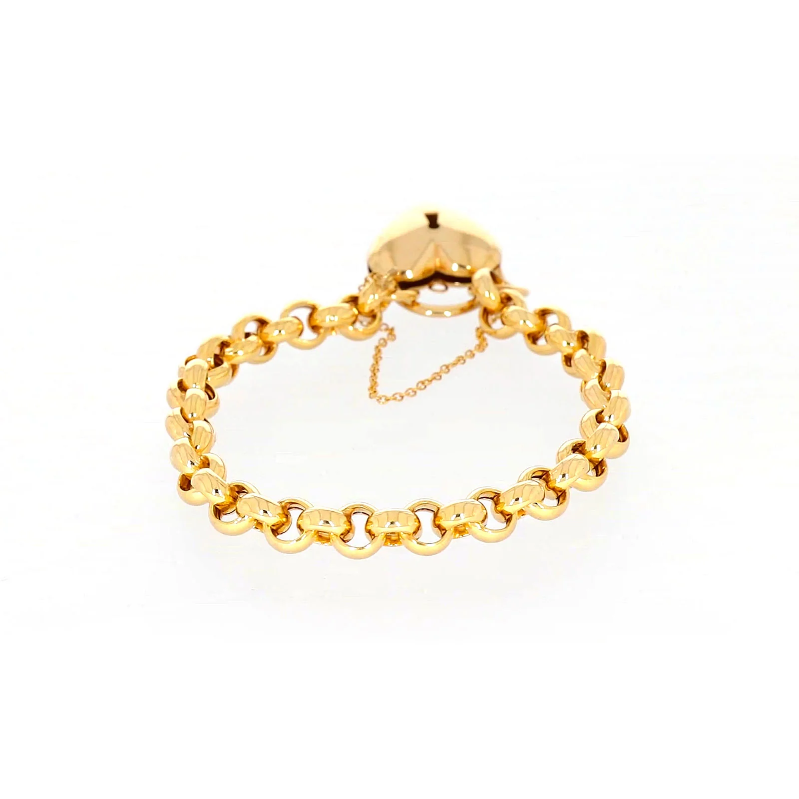 9ct Yellow Gold Silver Filled 20cm Round Belcher Heart Padlock - Image 40