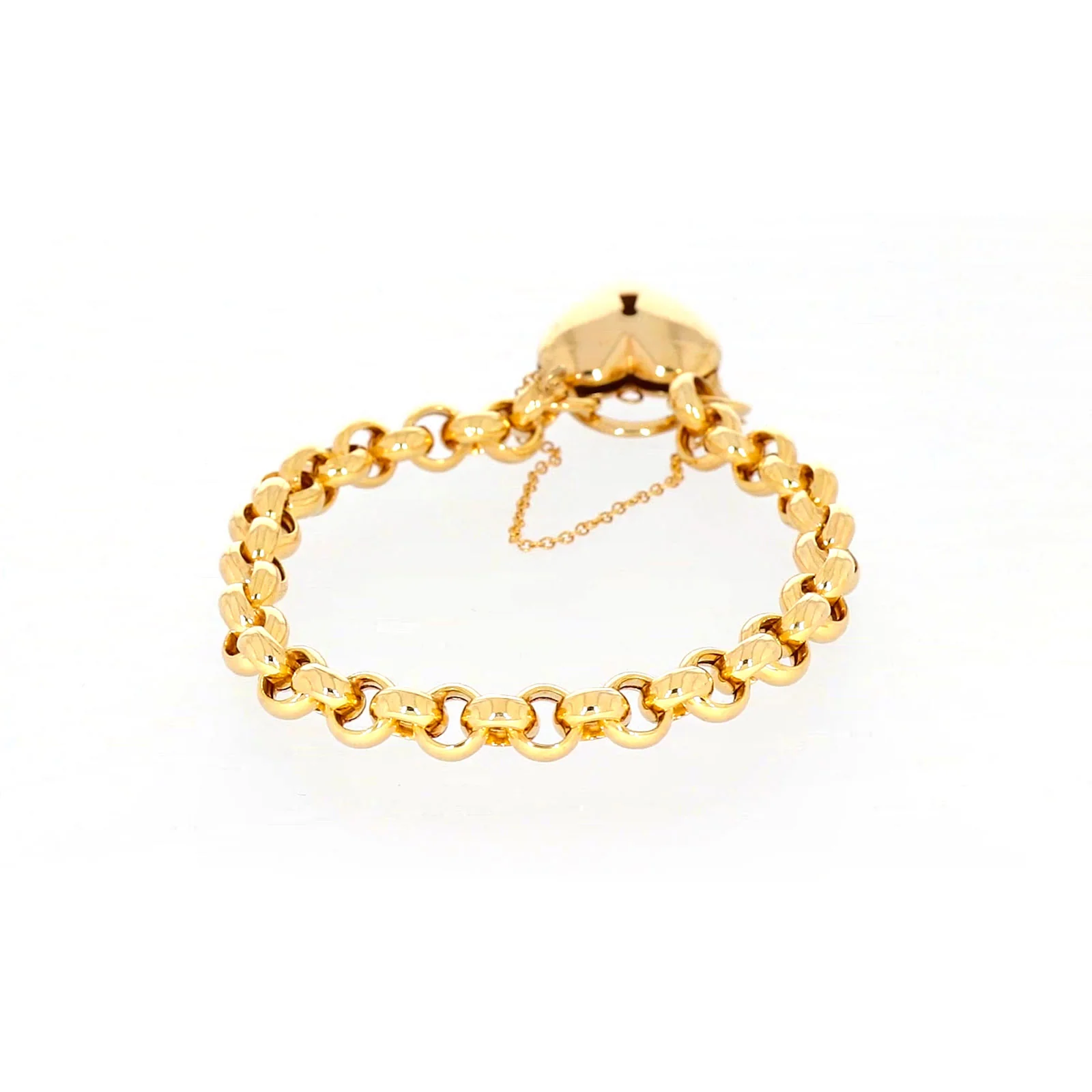 9ct Yellow Gold Silver Filled 20cm Round Belcher Heart Padlock - Image 41