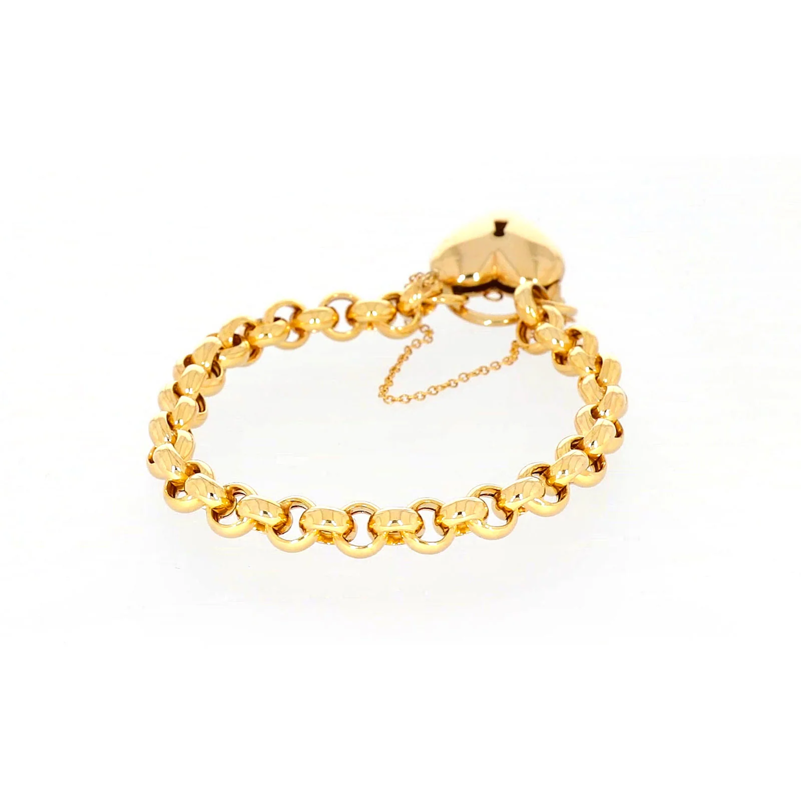 9ct Yellow Gold Silver Filled 20cm Round Belcher Heart Padlock - Image 43