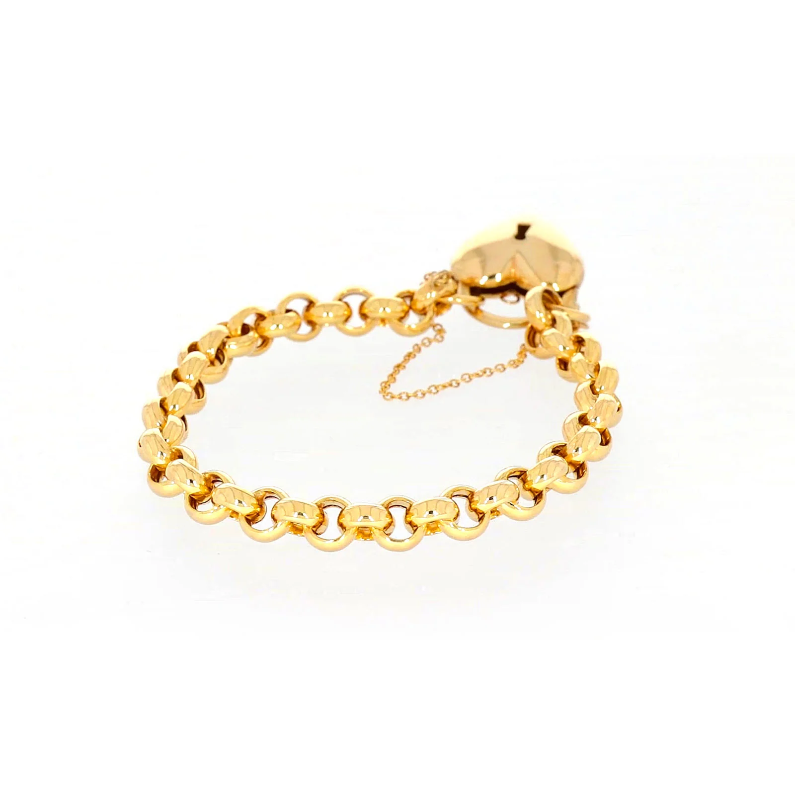 9ct Yellow Gold Silver Filled 20cm Round Belcher Heart Padlock - Image 44