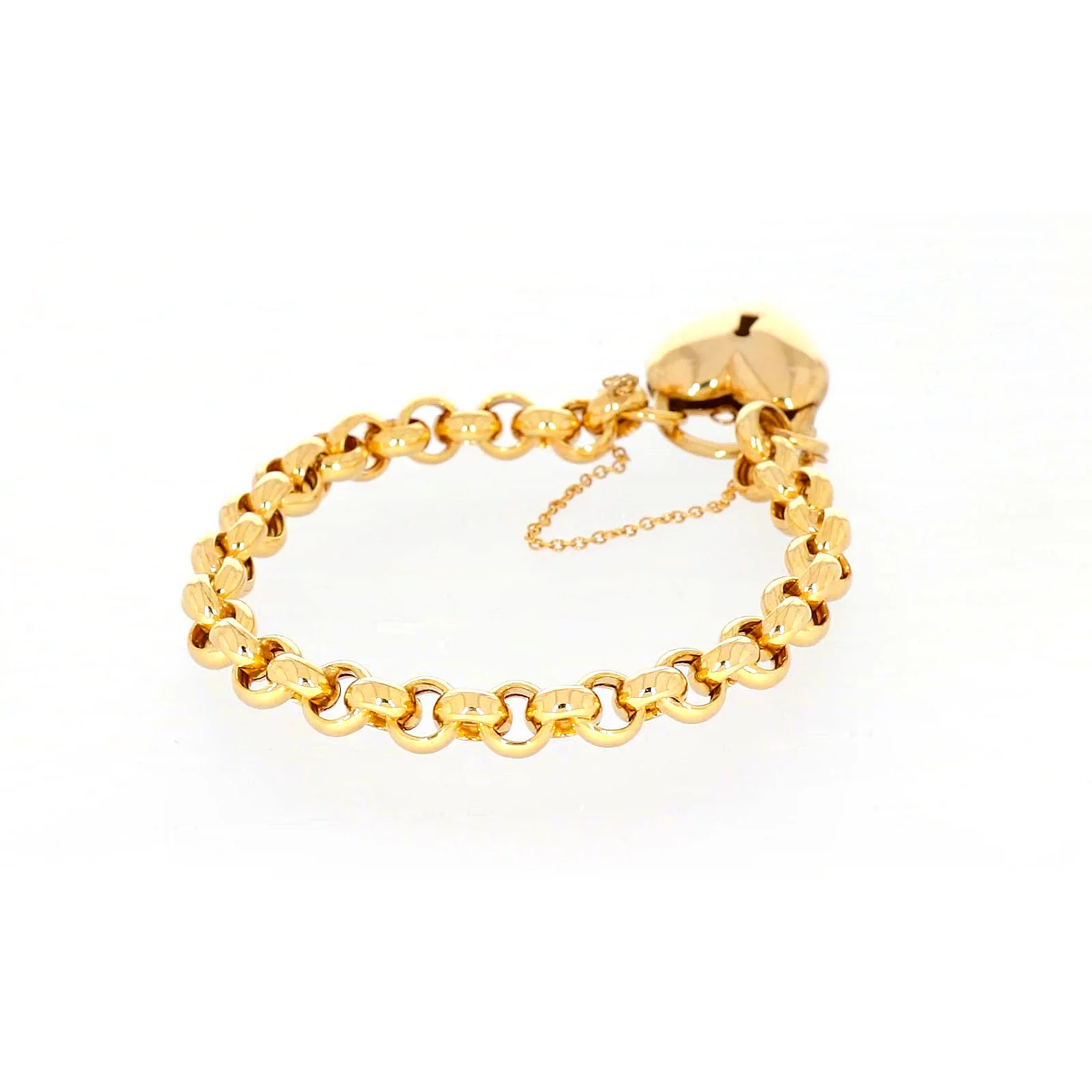 9ct Yellow Gold Silver Filled 20cm Round Belcher Heart Padlock - Image 45