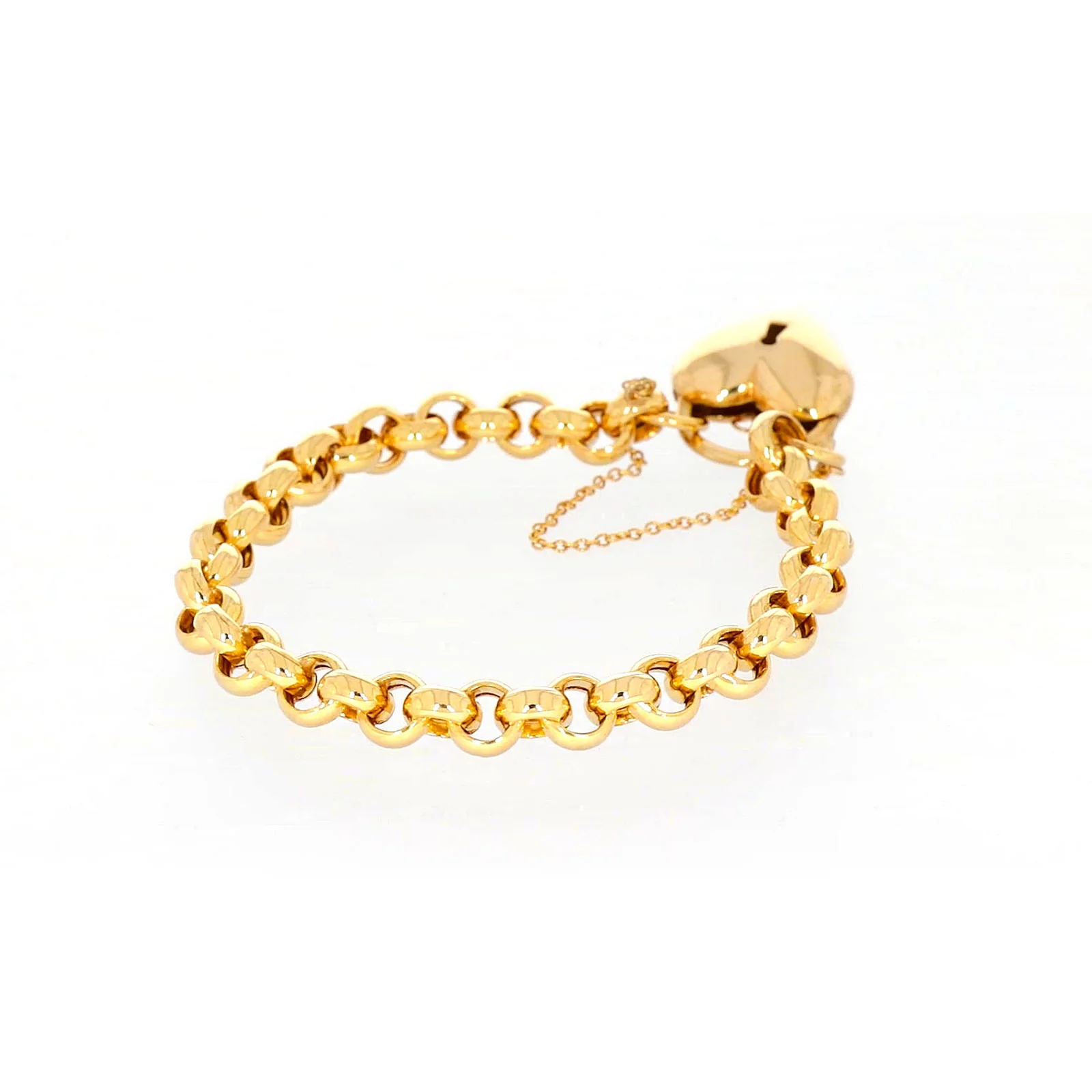 9ct Yellow Gold Silver Filled 20cm Round Belcher Heart Padlock - Image 46