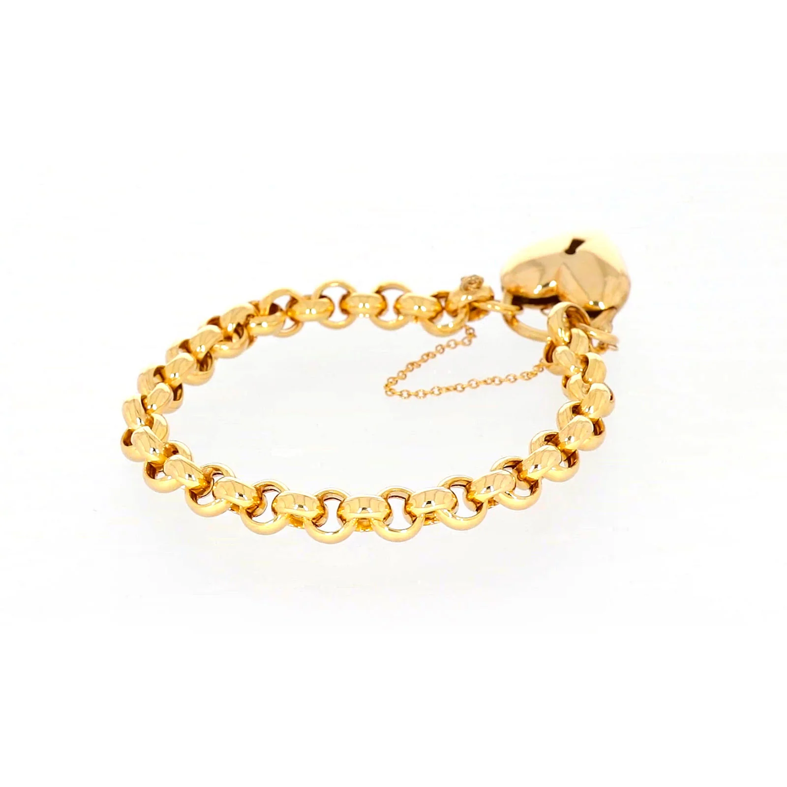 9ct Yellow Gold Silver Filled 20cm Round Belcher Heart Padlock - Image 47