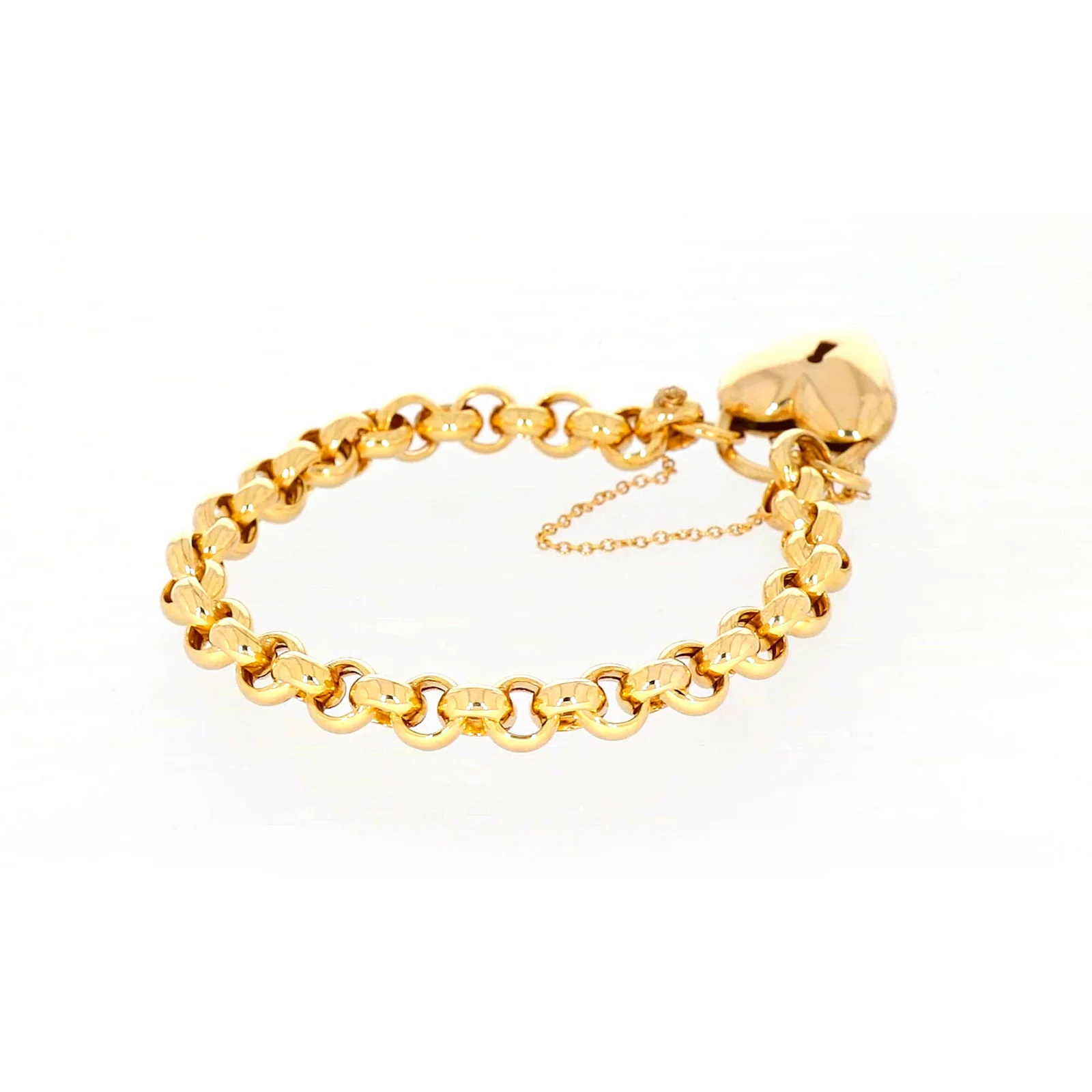 9ct Yellow Gold Silver Filled 20cm Round Belcher Heart Padlock - Image 48