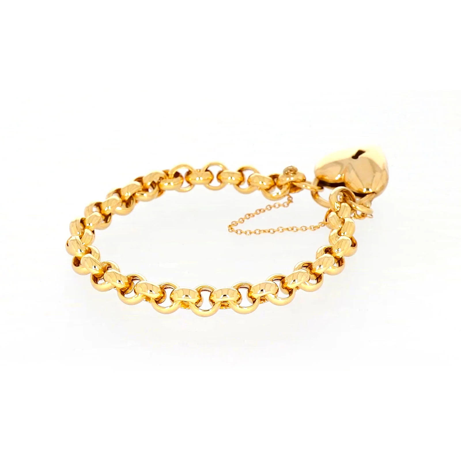 9ct Yellow Gold Silver Filled 20cm Round Belcher Heart Padlock - Image 49