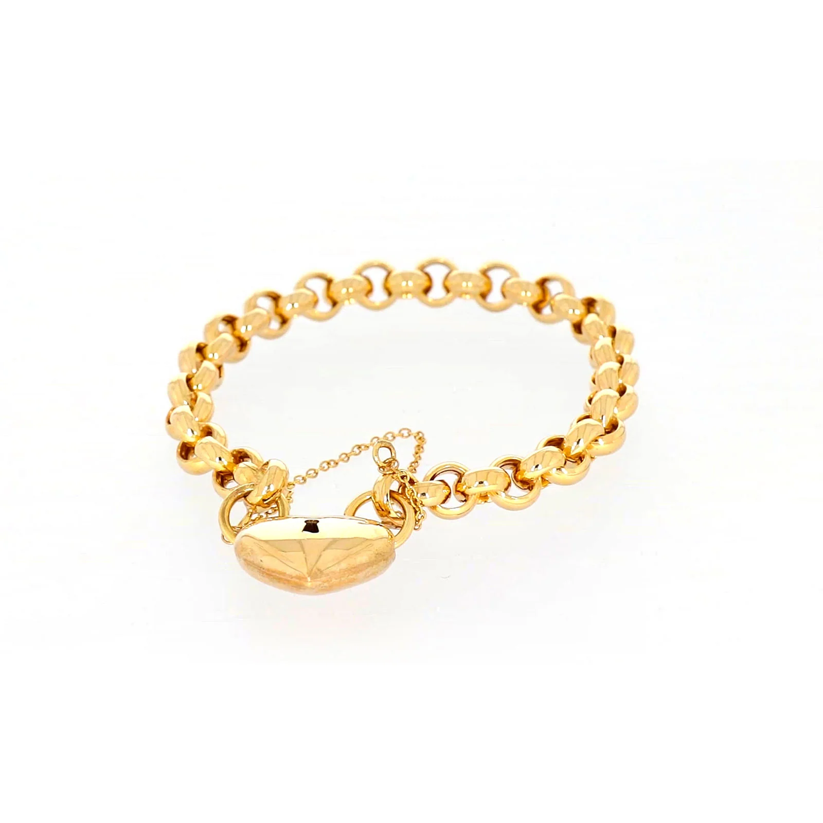 9ct Yellow Gold Silver Filled 20cm Round Belcher Heart Padlock - Image 5
