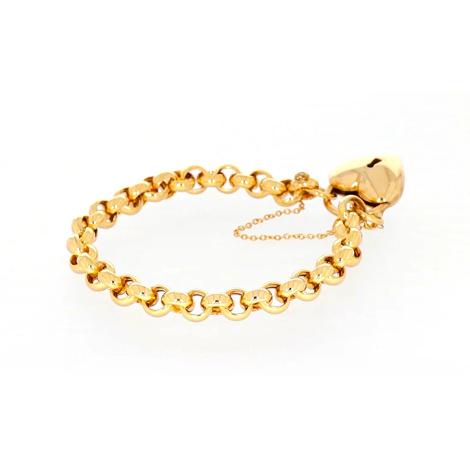 9ct Yellow Gold Silver Filled 20cm Round Belcher Heart Padlock - Image 50